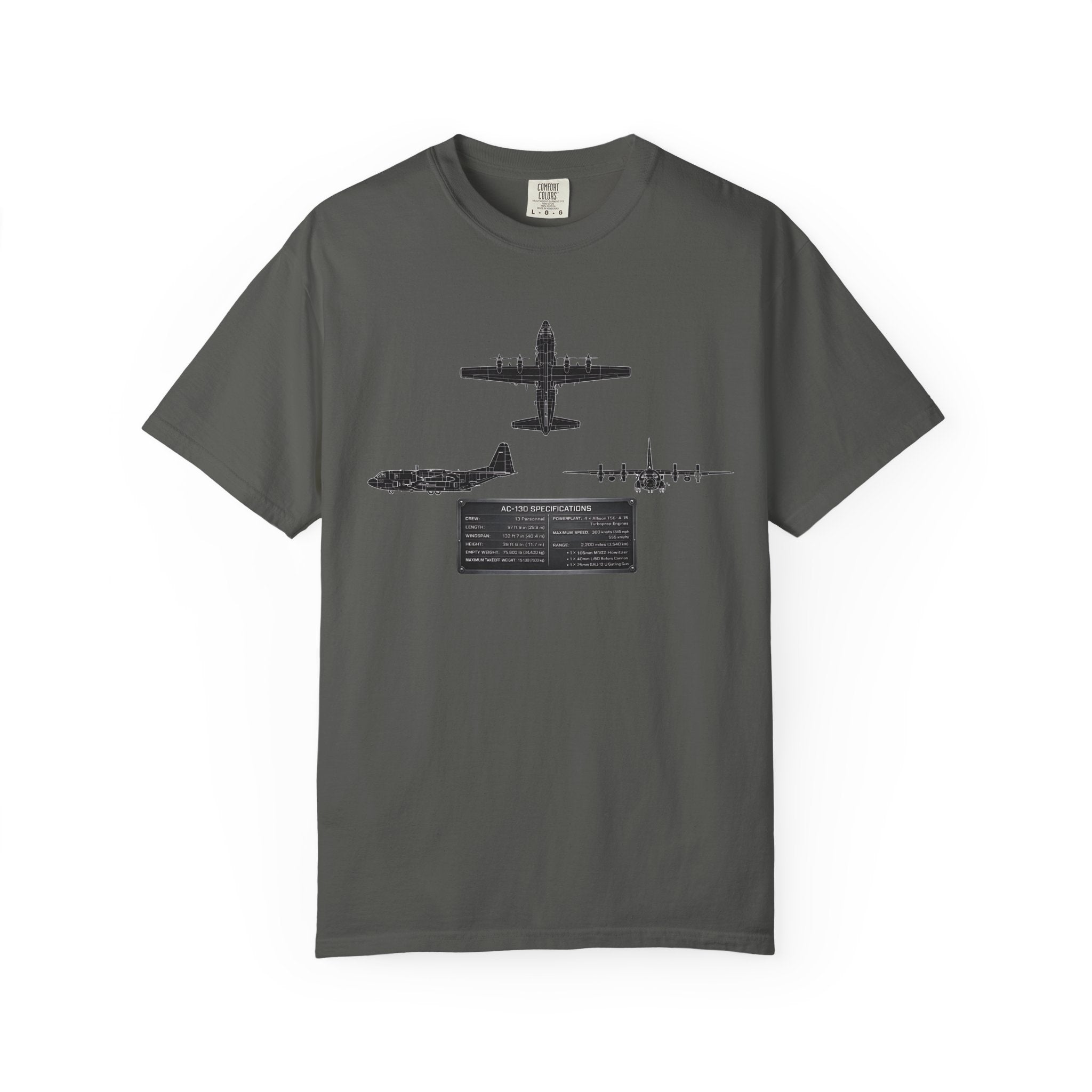 AC-130 Gunship Schematic Blueprint T-shirt | Angel of Death Diagram Military Aircraft