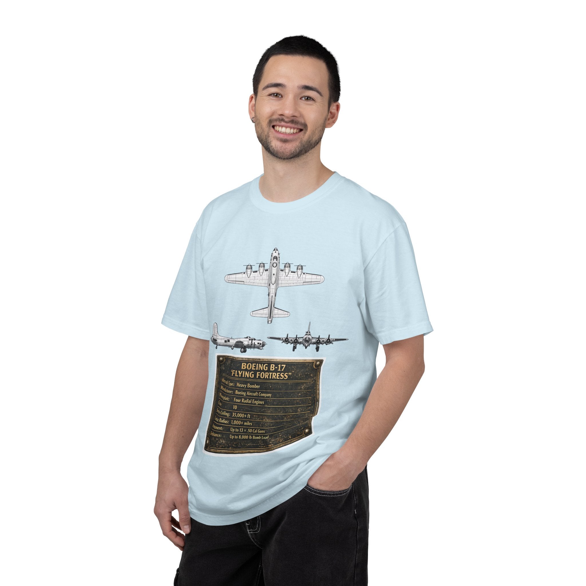 B-17 Bomber schematic Illustration T-shirt | Vintage Aviation Plane Art