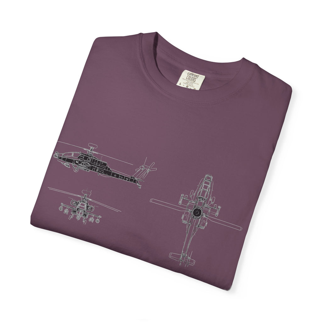 AH-64 Apache Helicopter Schematic T-shirt | Blueprint Military Diagram