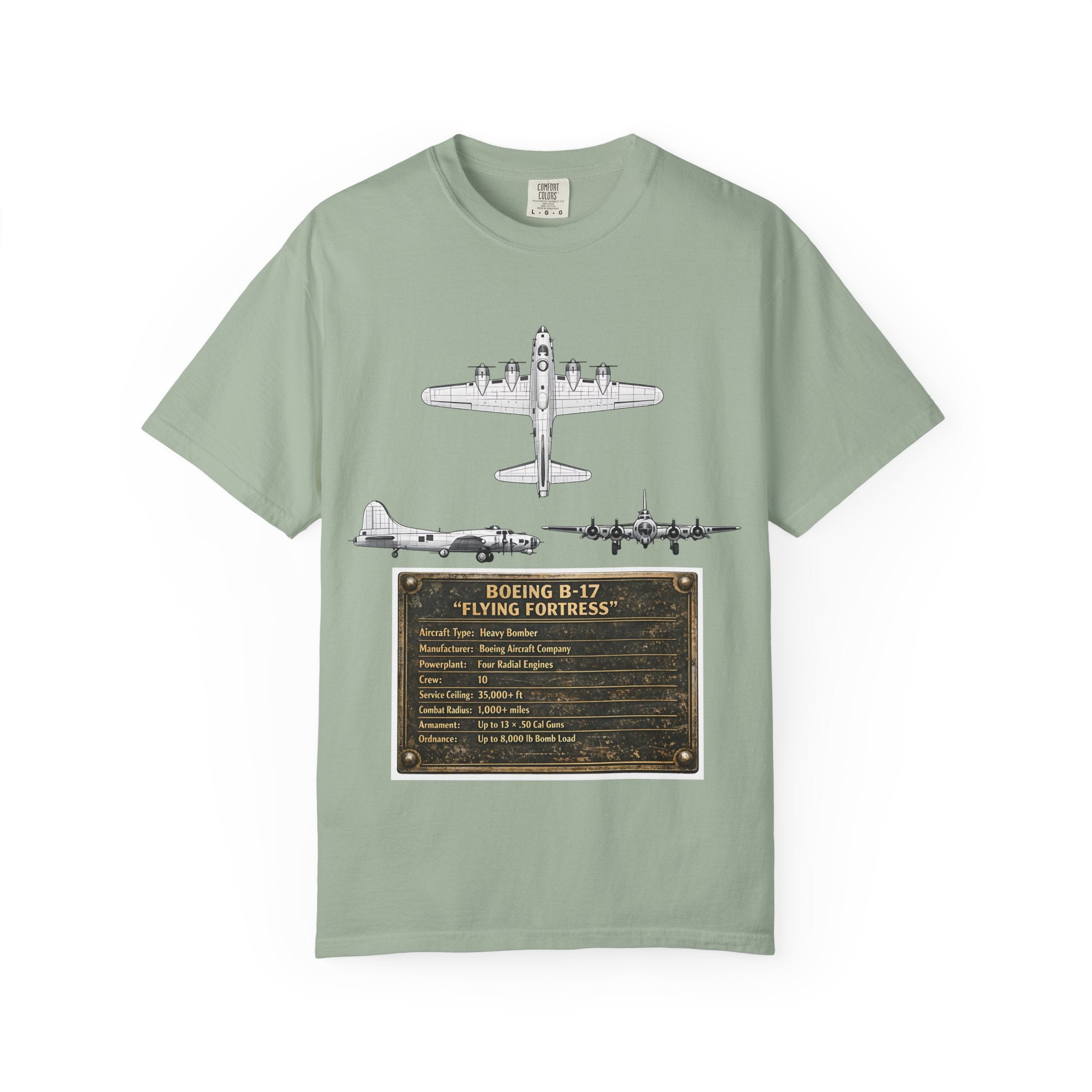 B-17 Bomber schematic Illustration T-shirt | Vintage Aviation Plane Art