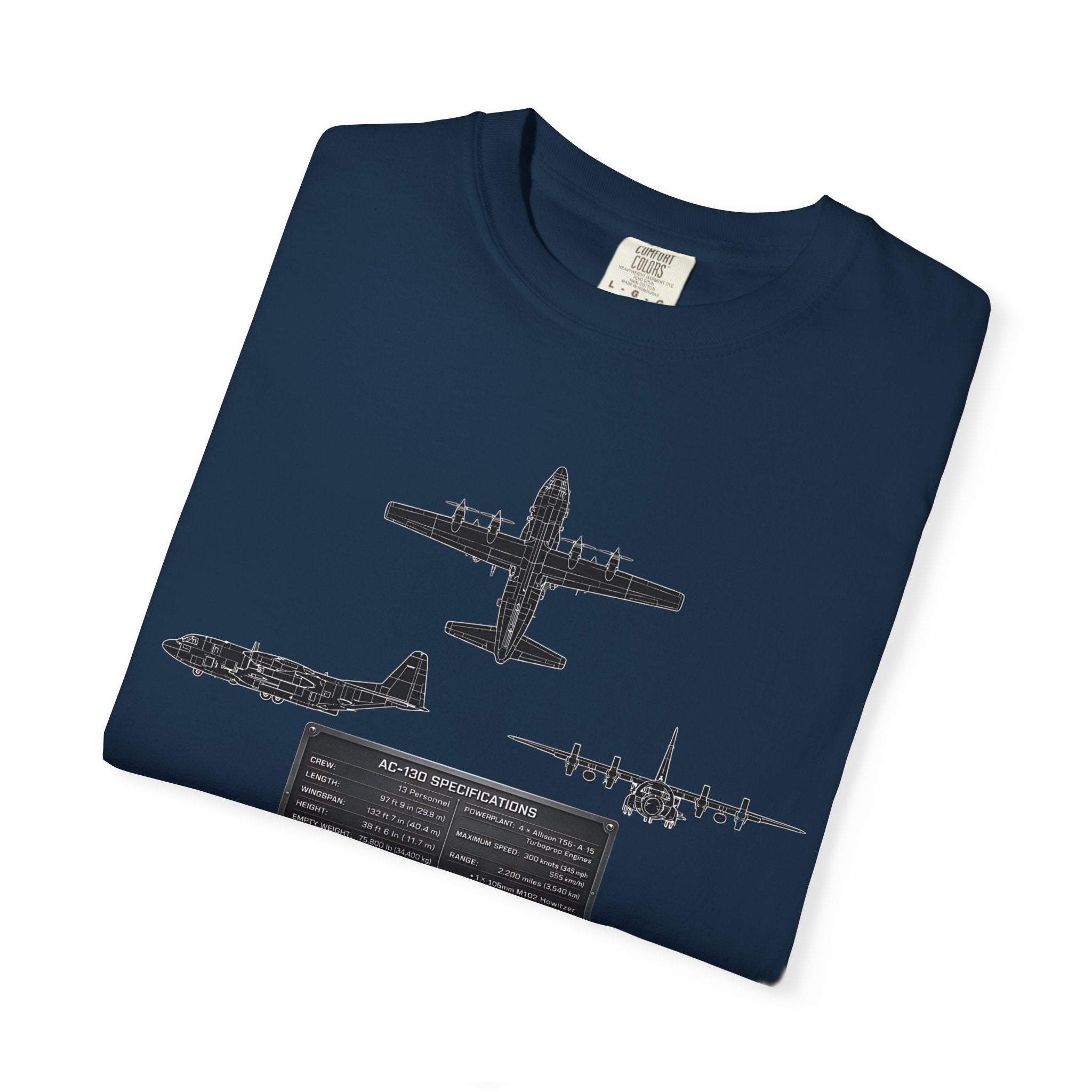 AC-130 Gunship Schematic Blueprint T-shirt | Angel of Death Diagram Military Aircraft