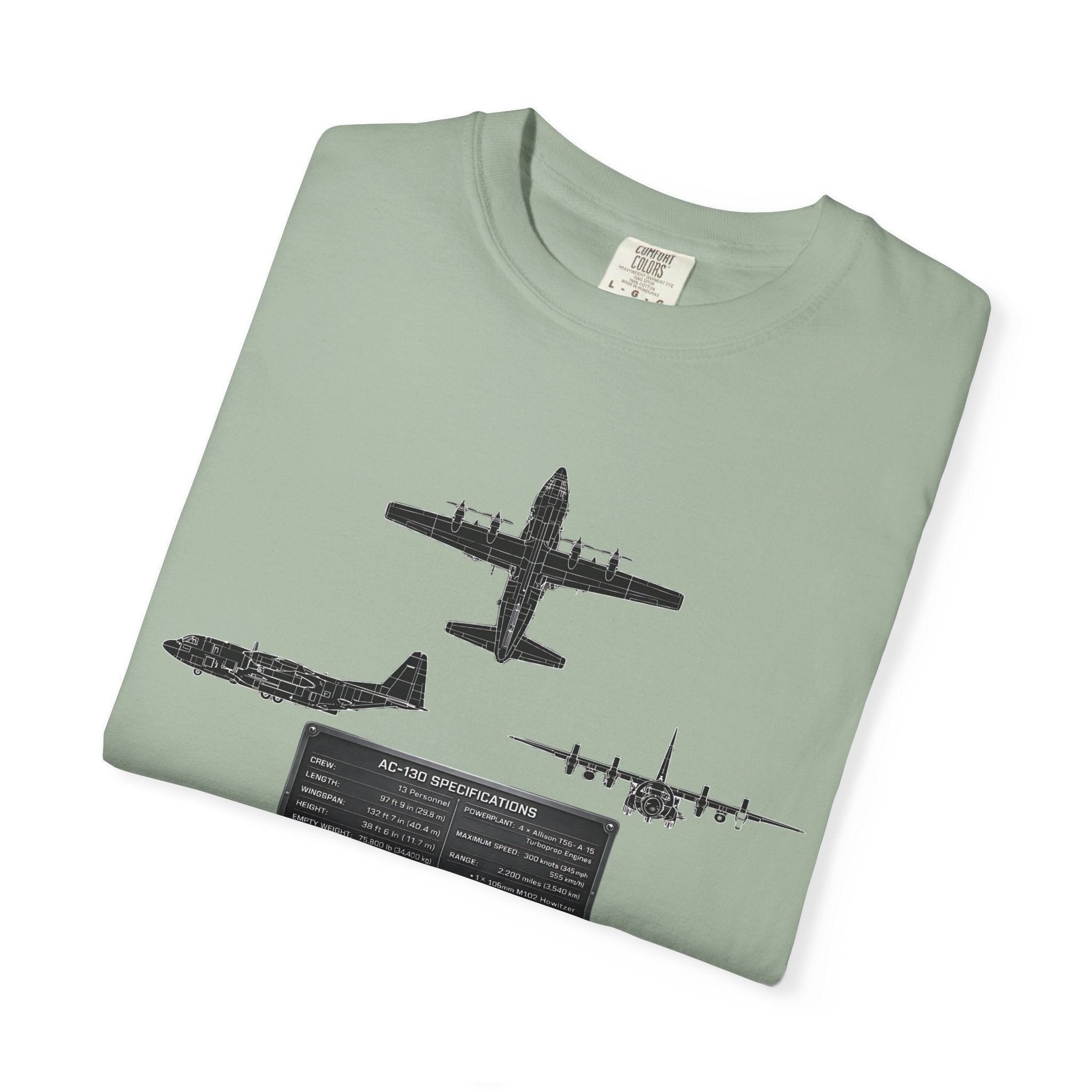 AC-130 Gunship Schematic Blueprint T-shirt | Angel of Death Diagram Military Aircraft