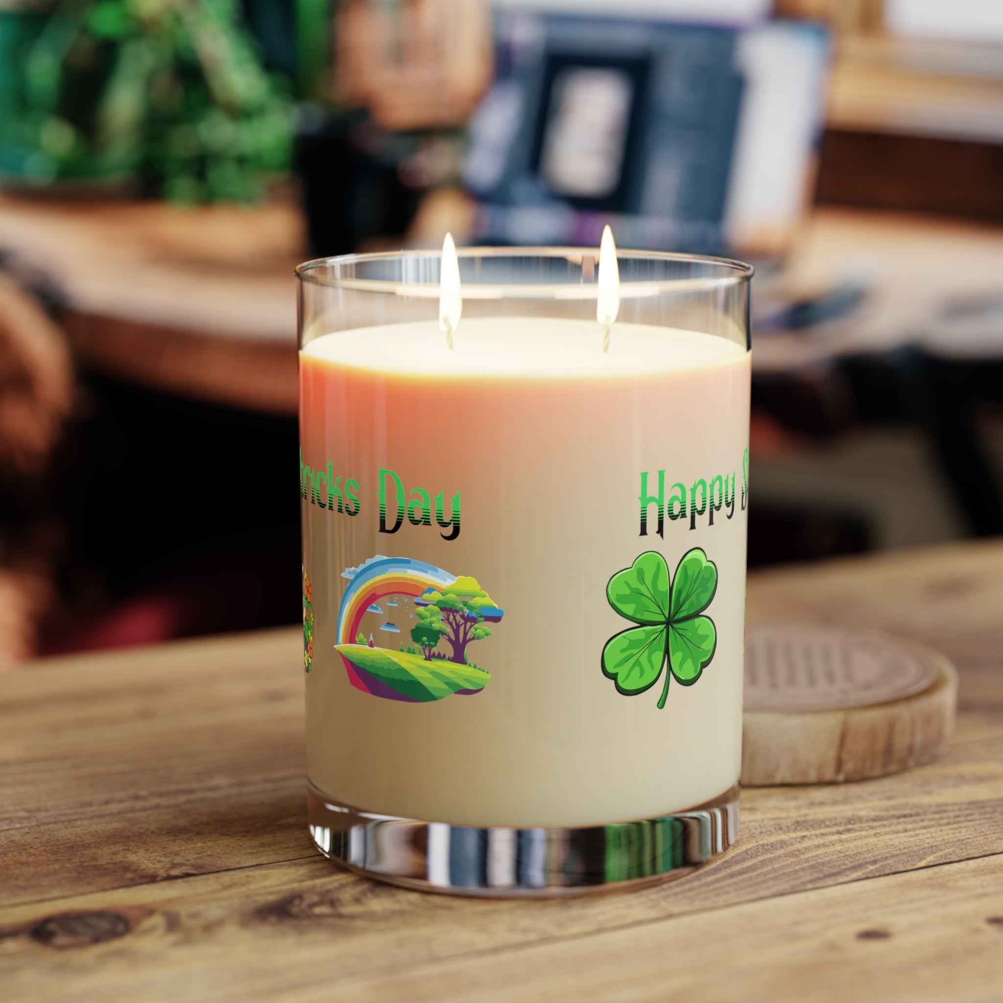 St. Patrick's Day Leprechaun Pot of Gold Candle, 11oz Glass | Rainbow & Four-Leaf Clover
