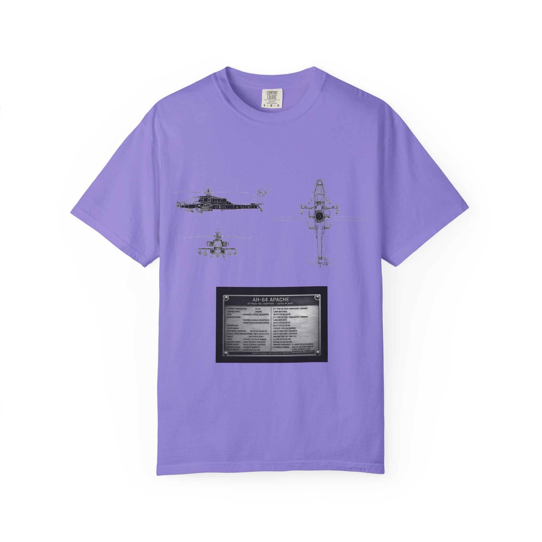 AH-64 Apache Helicopter Schematic T-shirt | Blueprint Military Diagram