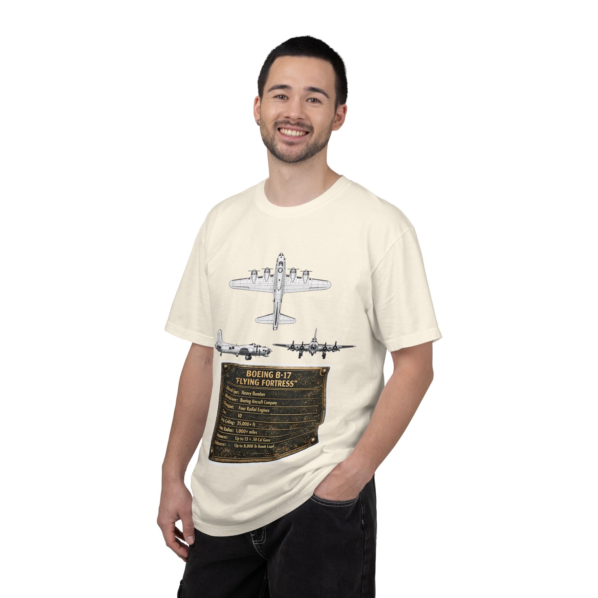 B-17 Bomber schematic Illustration T-shirt | Vintage Aviation Plane Art