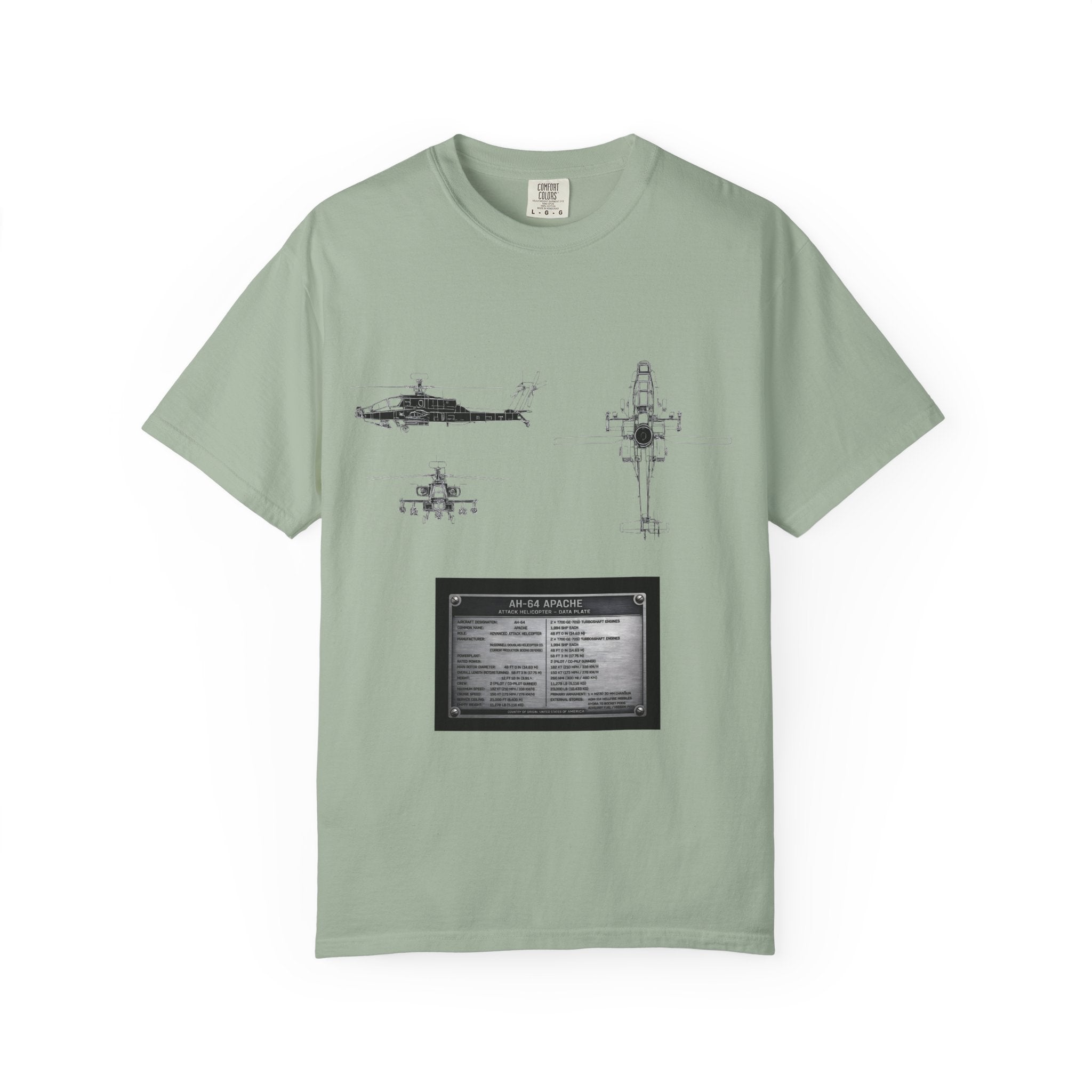 AH-64 Apache Helicopter Schematic T-shirt | Blueprint Military Diagram