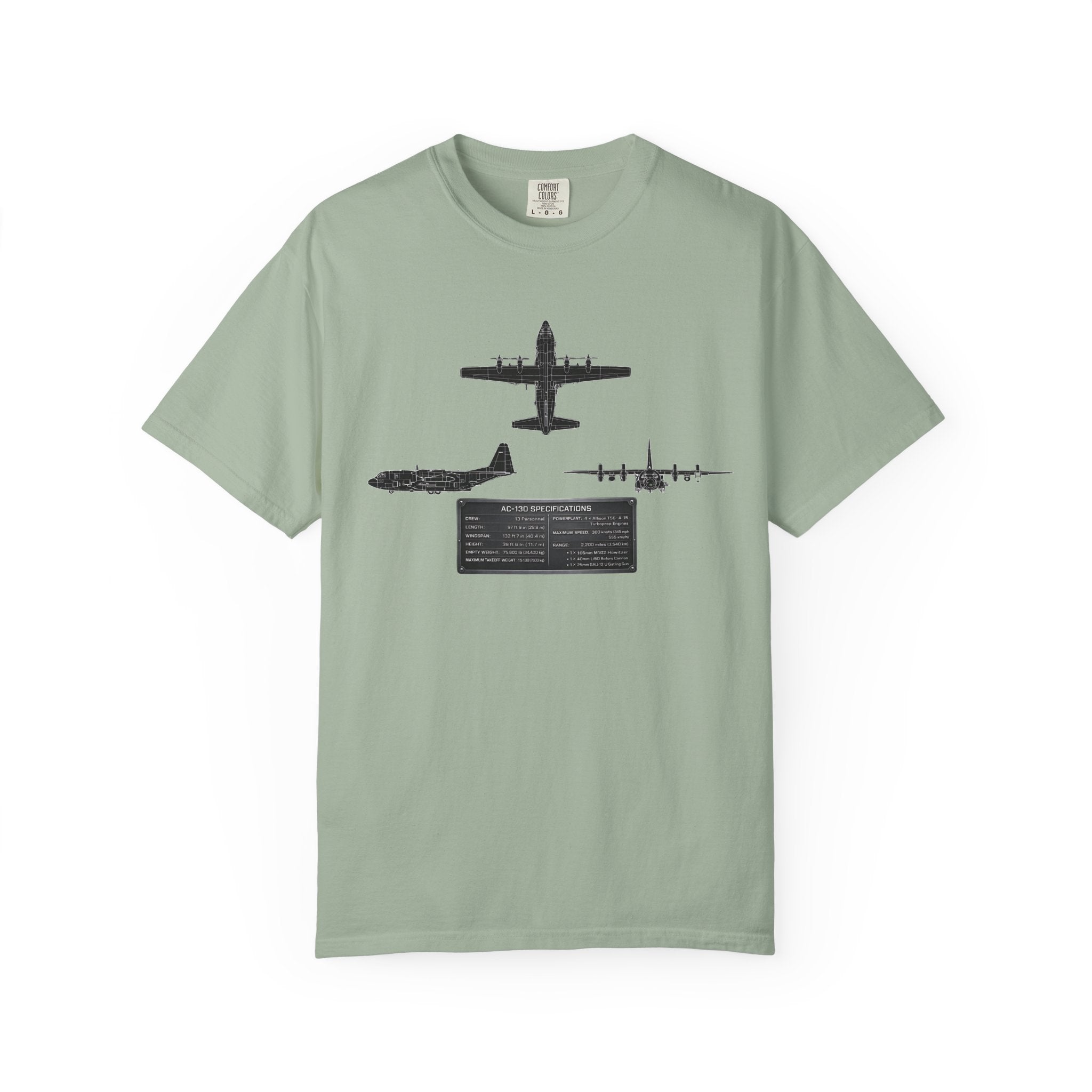 AC-130 Gunship Schematic Blueprint T-shirt | Angel of Death Diagram Military Aircraft