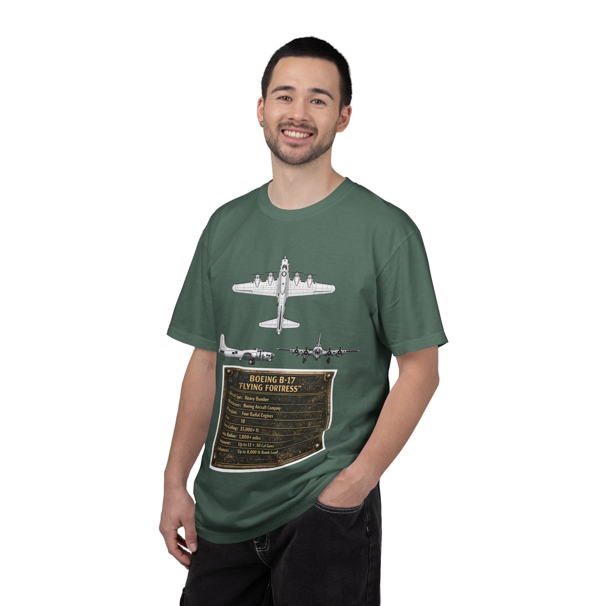 B-17 Bomber schematic Illustration T-shirt | Vintage Aviation Plane Art