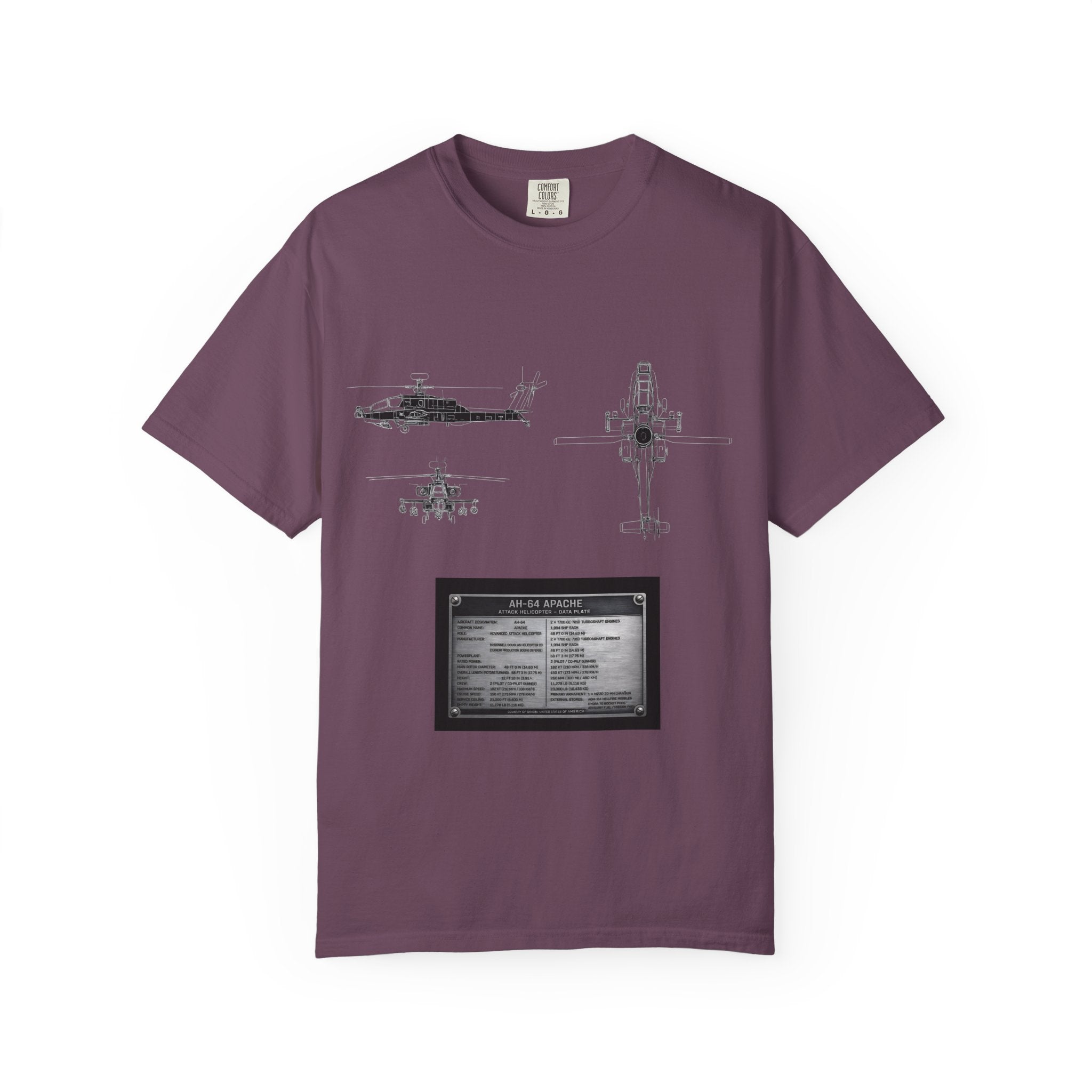 AH-64 Apache Helicopter Schematic T-shirt | Blueprint Military Diagram