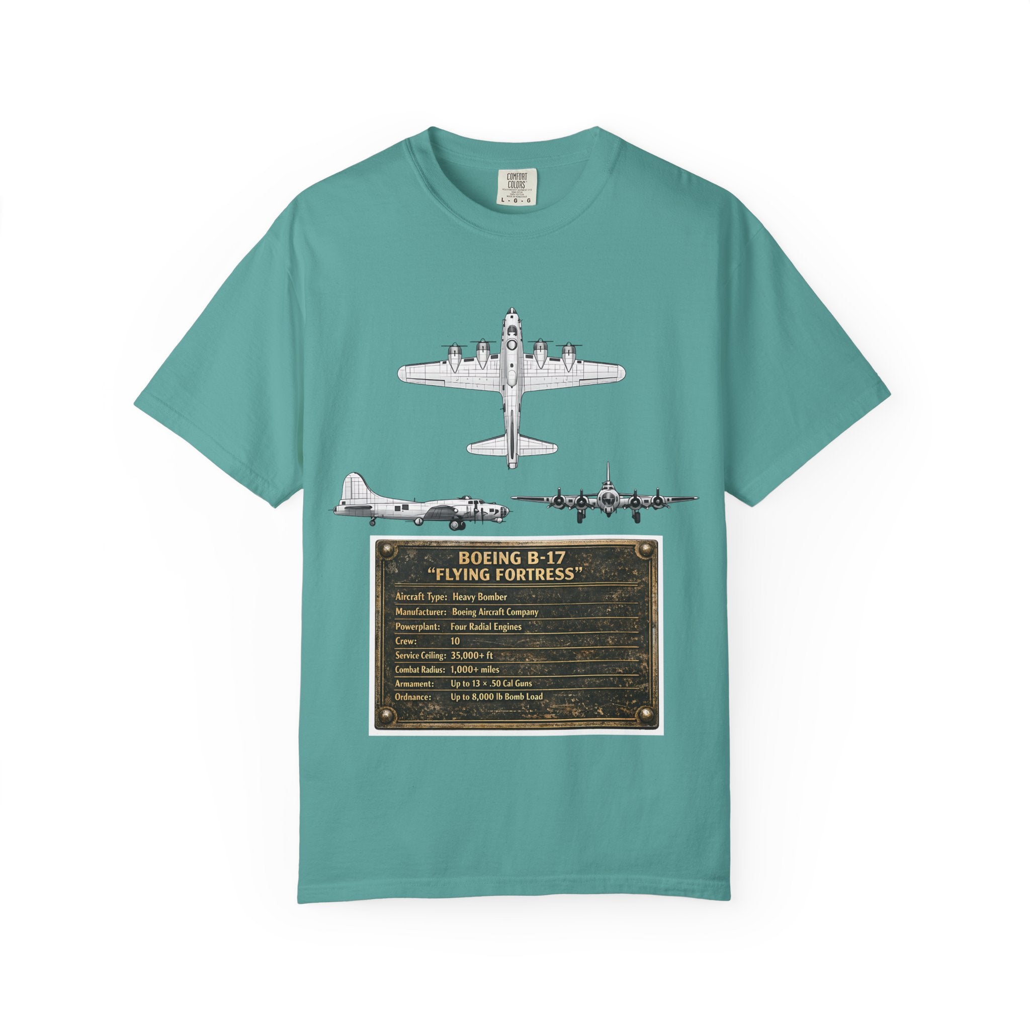 B-17 Bomber schematic Illustration T-shirt | Vintage Aviation Plane Art