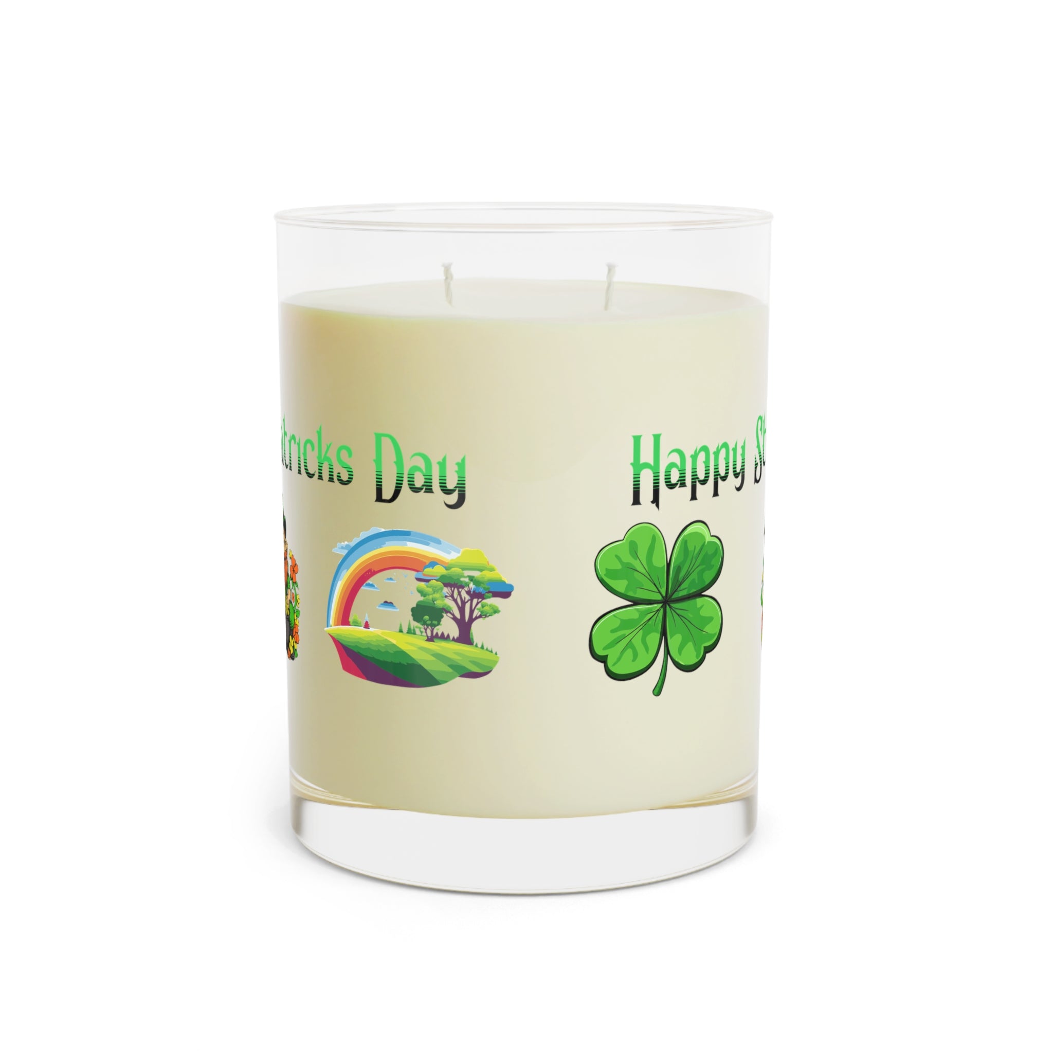 St. Patrick's Day Leprechaun Pot of Gold Candle, 11oz Glass | Rainbow & Four-Leaf Clover