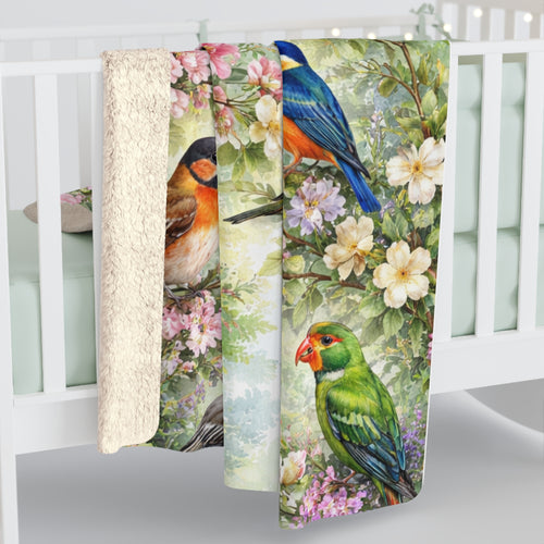 Blossom Birds Sherpa Fleece Blanket Brighten Your Day with Birds in Bloom