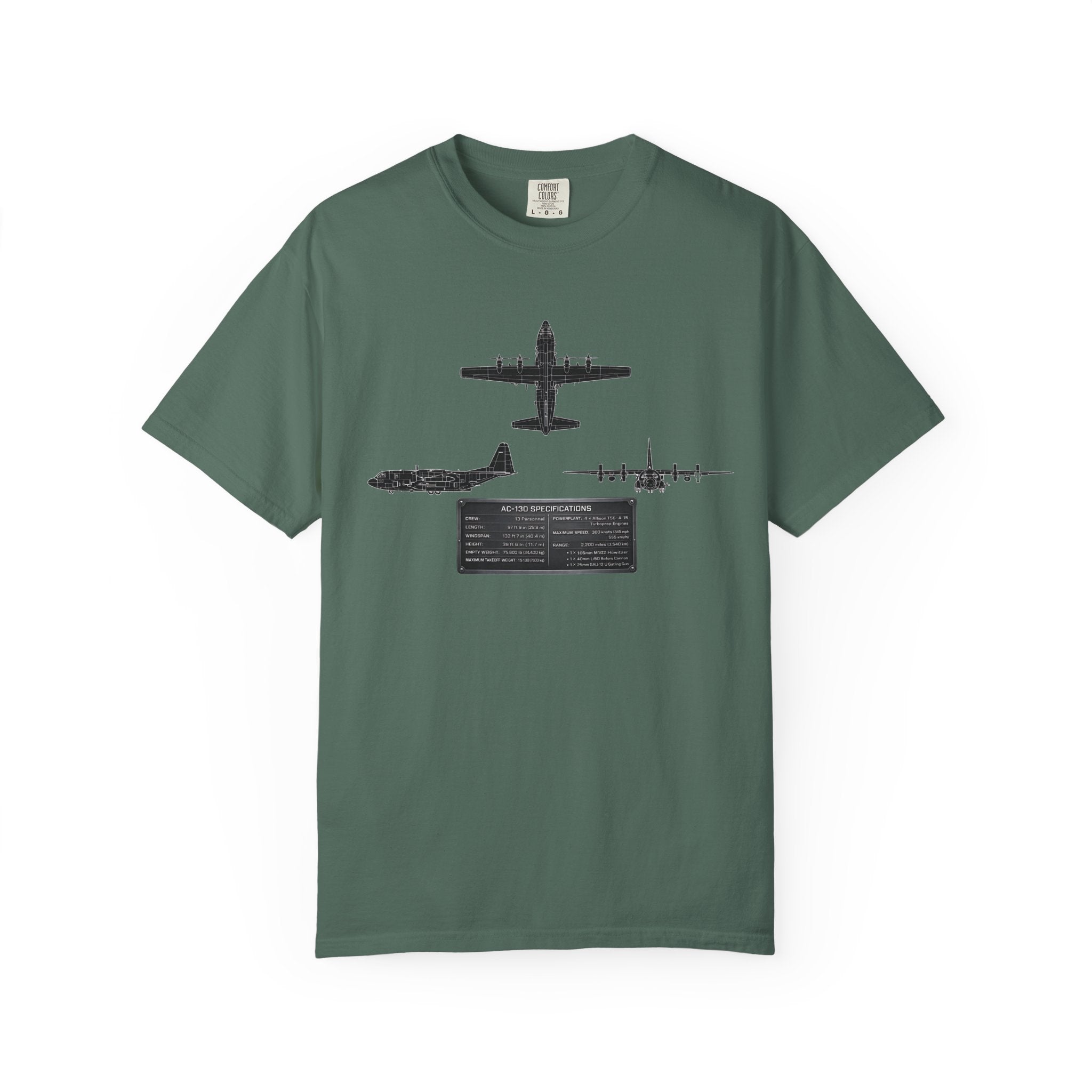 AC-130 Gunship Schematic Blueprint T-shirt | Angel of Death Diagram Military Aircraft