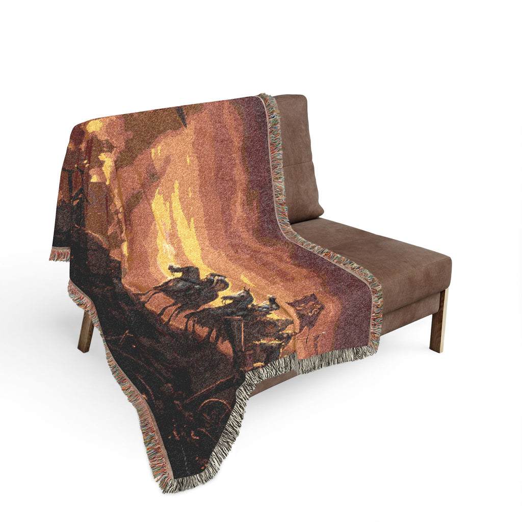 Medieval Knights Overlooking Conquest Woven Blanket