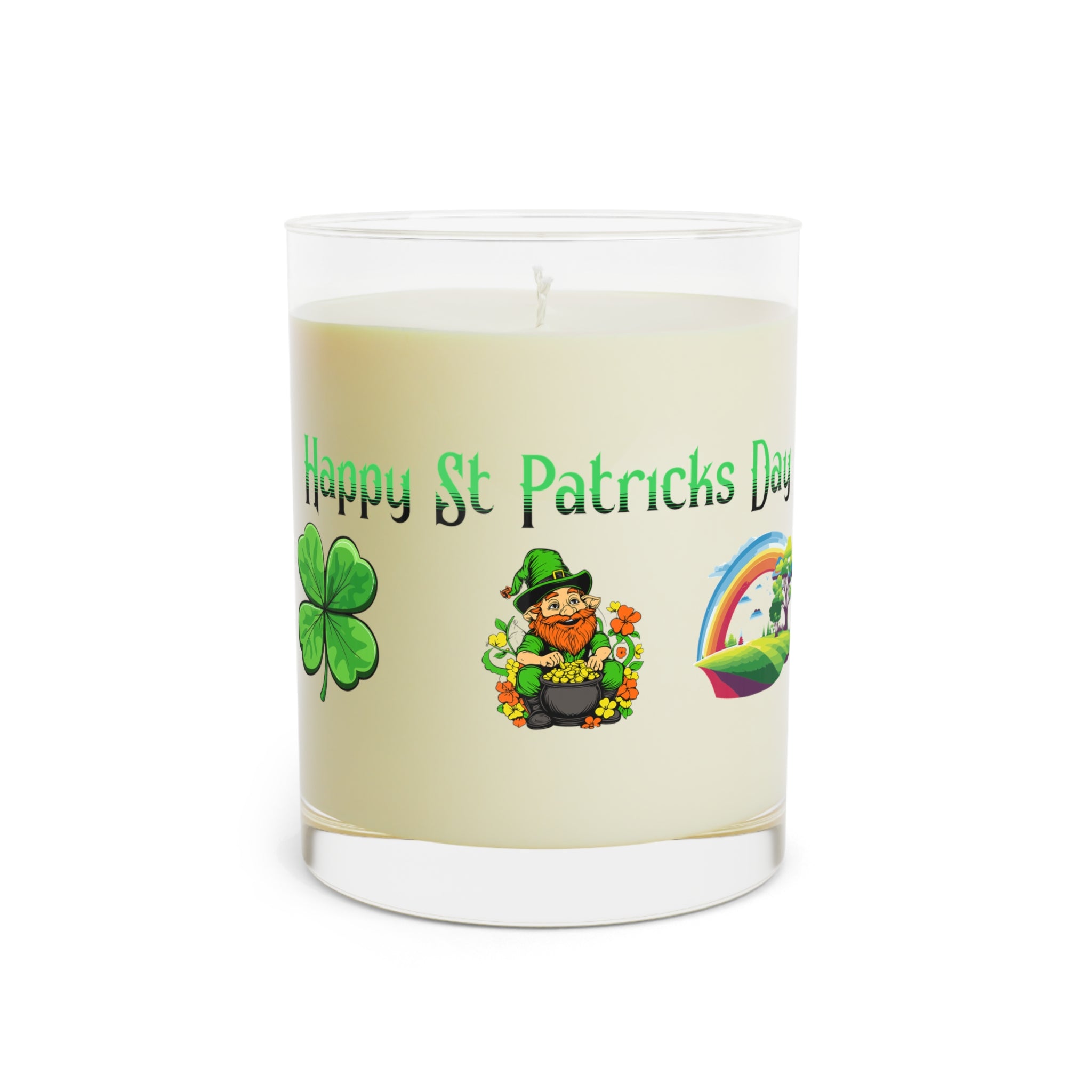 St. Patrick's Day Leprechaun Pot of Gold Candle, 11oz Glass | Rainbow & Four-Leaf Clover