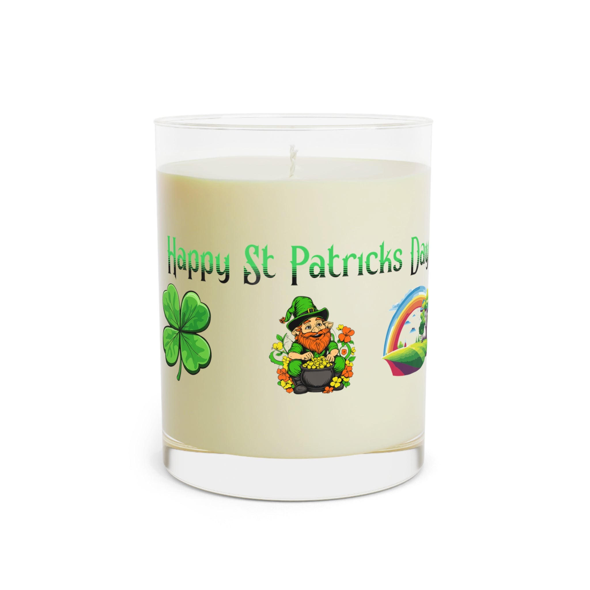 St. Patrick's Day Leprechaun Pot of Gold Candle, 11oz Glass | Rainbow & Four-Leaf Clover
