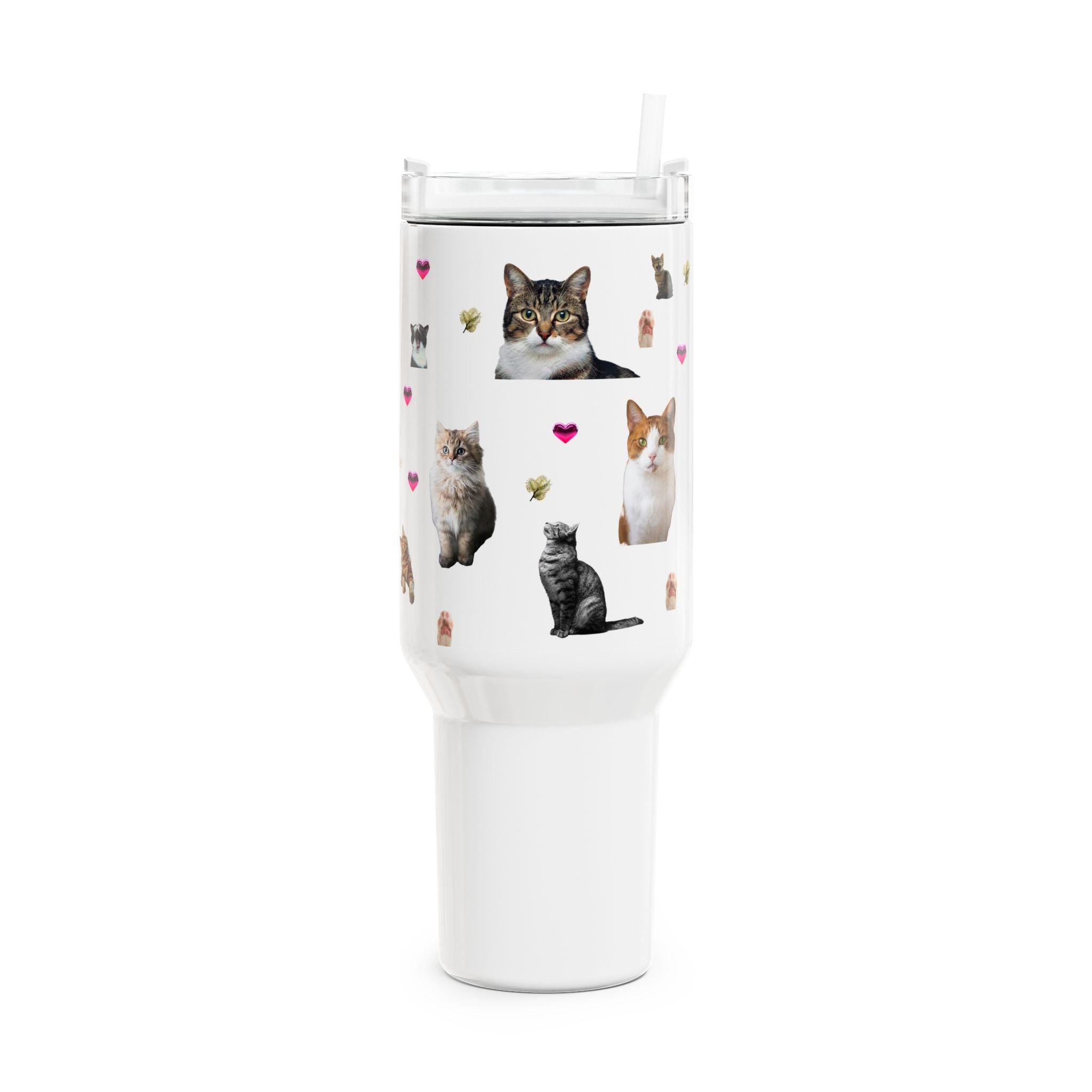 Cat Illustration Tumbler, 40oz Stainless Steel Travel Cup