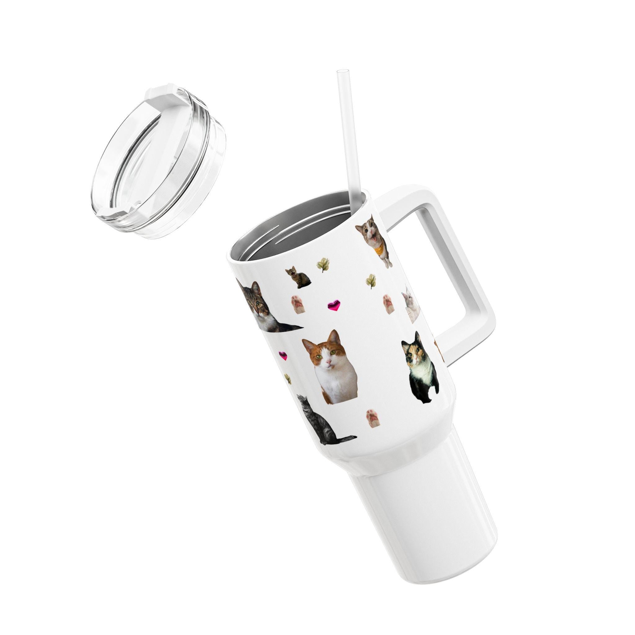Cat Illustration Tumbler, 40oz Stainless Steel Travel Cup