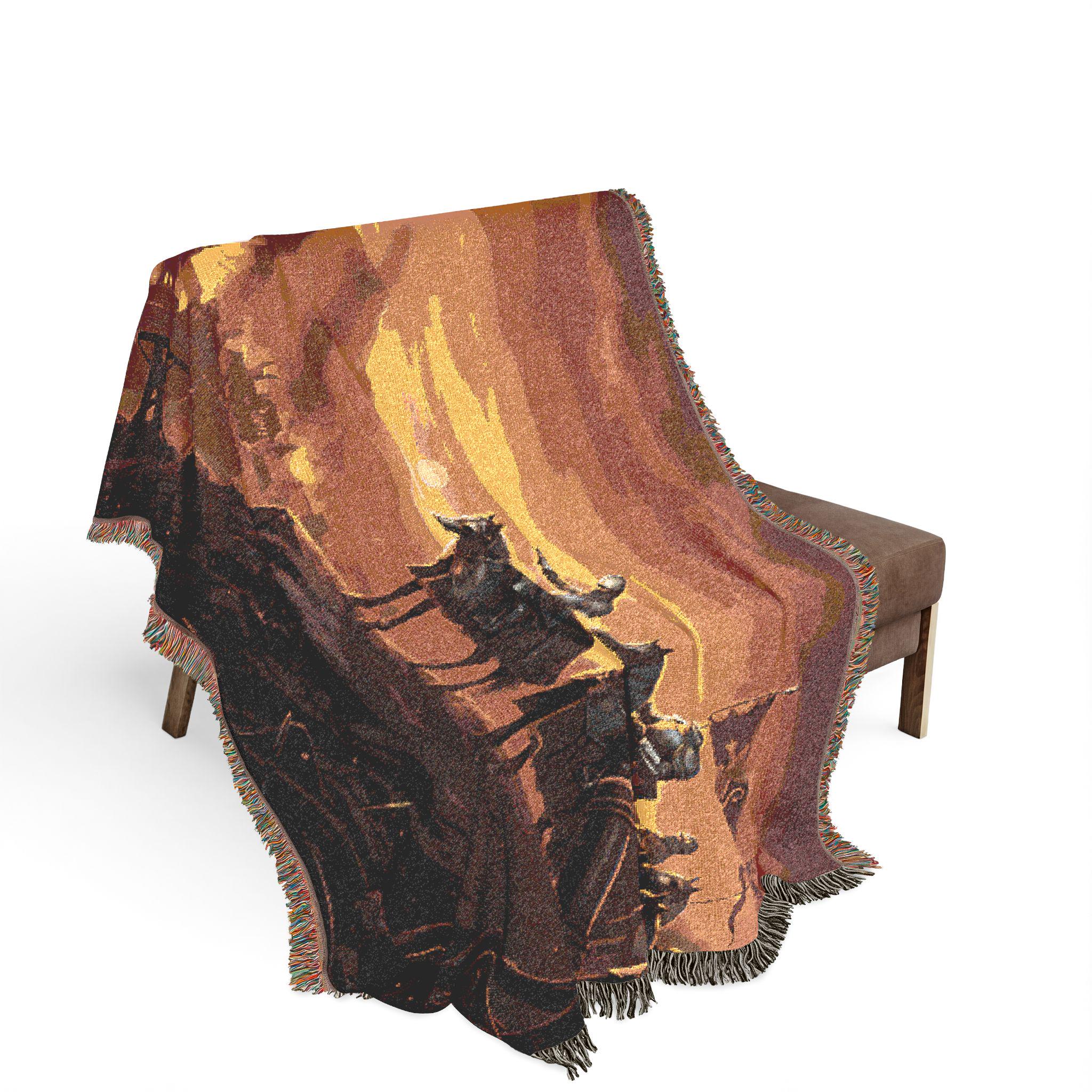 Medieval Knights Overlooking Conquest Woven Blanket