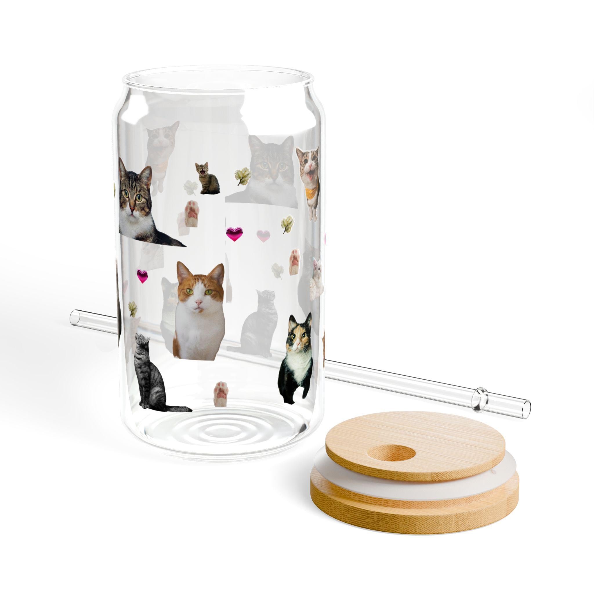 Cat Lover Sipper Glass: 16oz Kitty Parade Tempered Glass with Lid