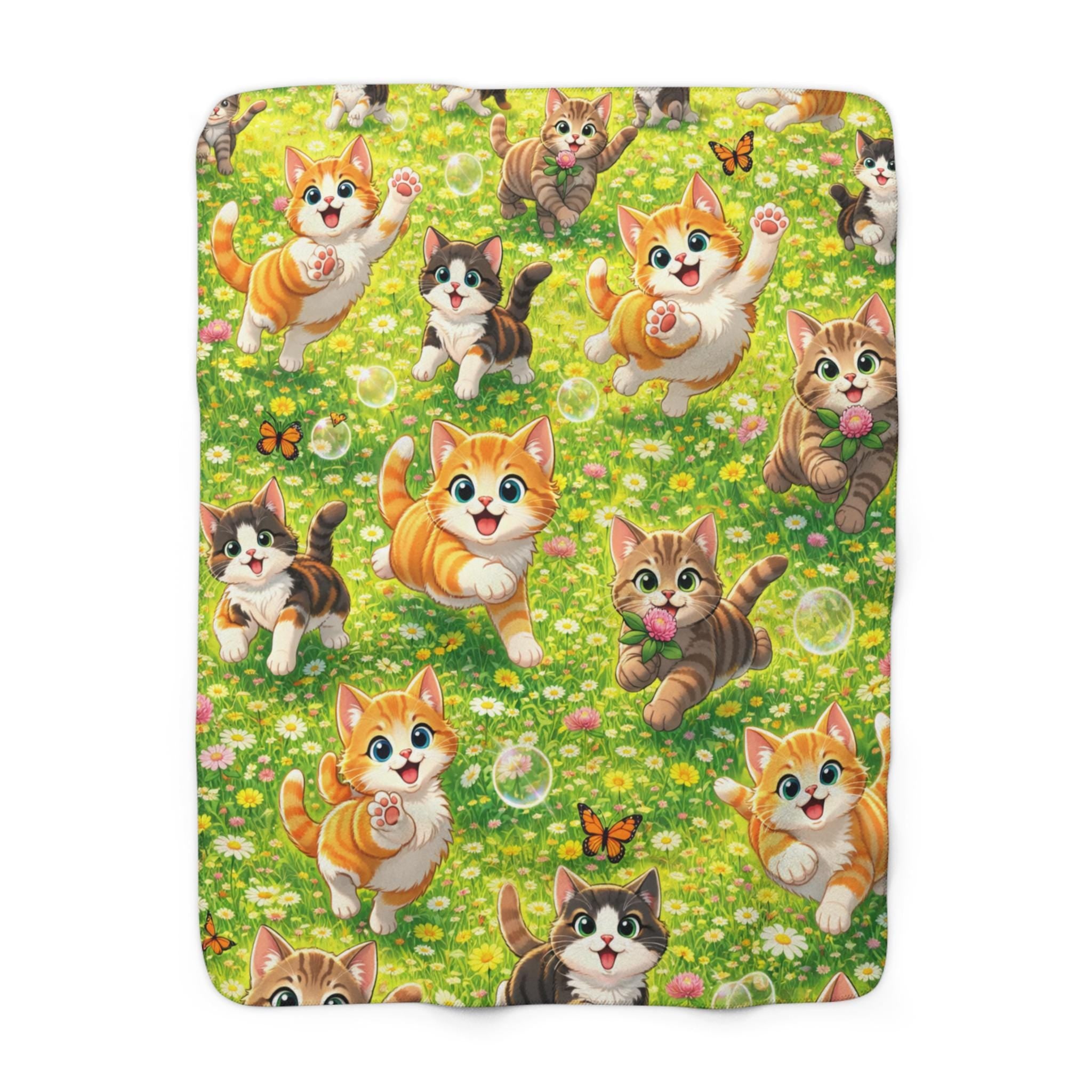 Playful Kittens Wrapped Pattern Sherpa Blanket | Whimsical Cat Throw