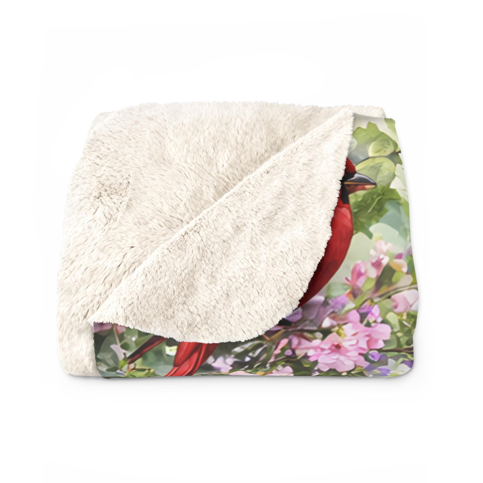 Floral Bird Sherpa Fleece Blanket | Watercolor Spring Design