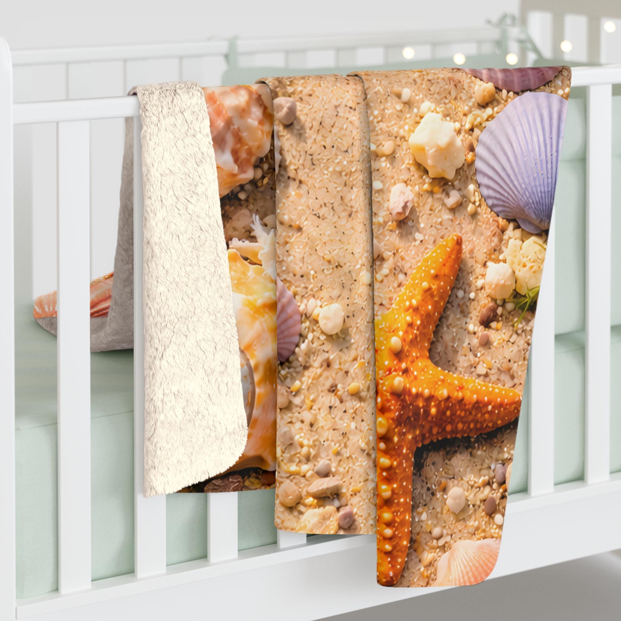 Beach Day Sherpa Fleece Blanket | Coastal Waves, Palm Tree Beach Theme Throw