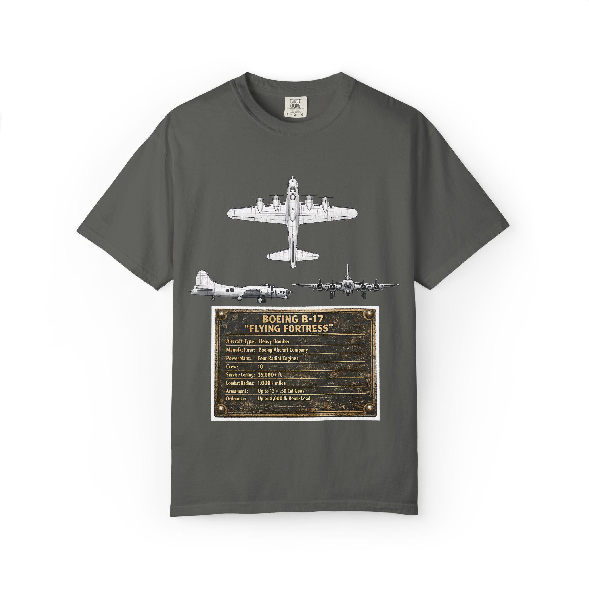 B-17 Bomber schematic Illustration T-shirt | Vintage Aviation Plane Art
