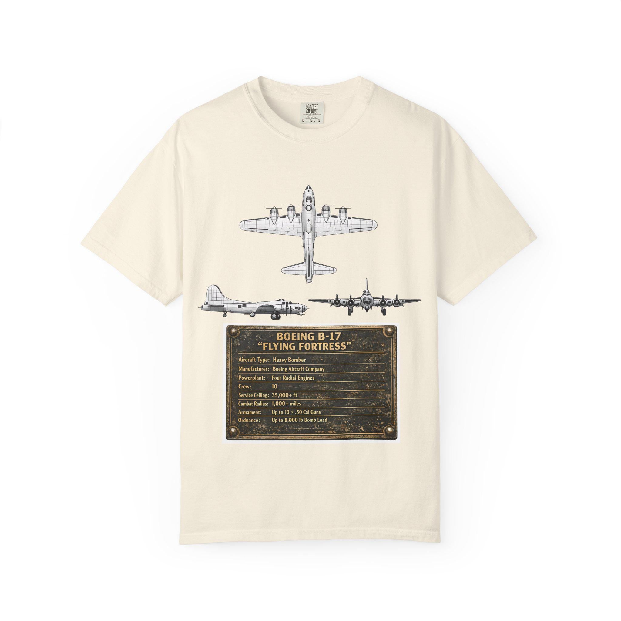 B-17 Bomber schematic Illustration T-shirt | Vintage Aviation Plane Art