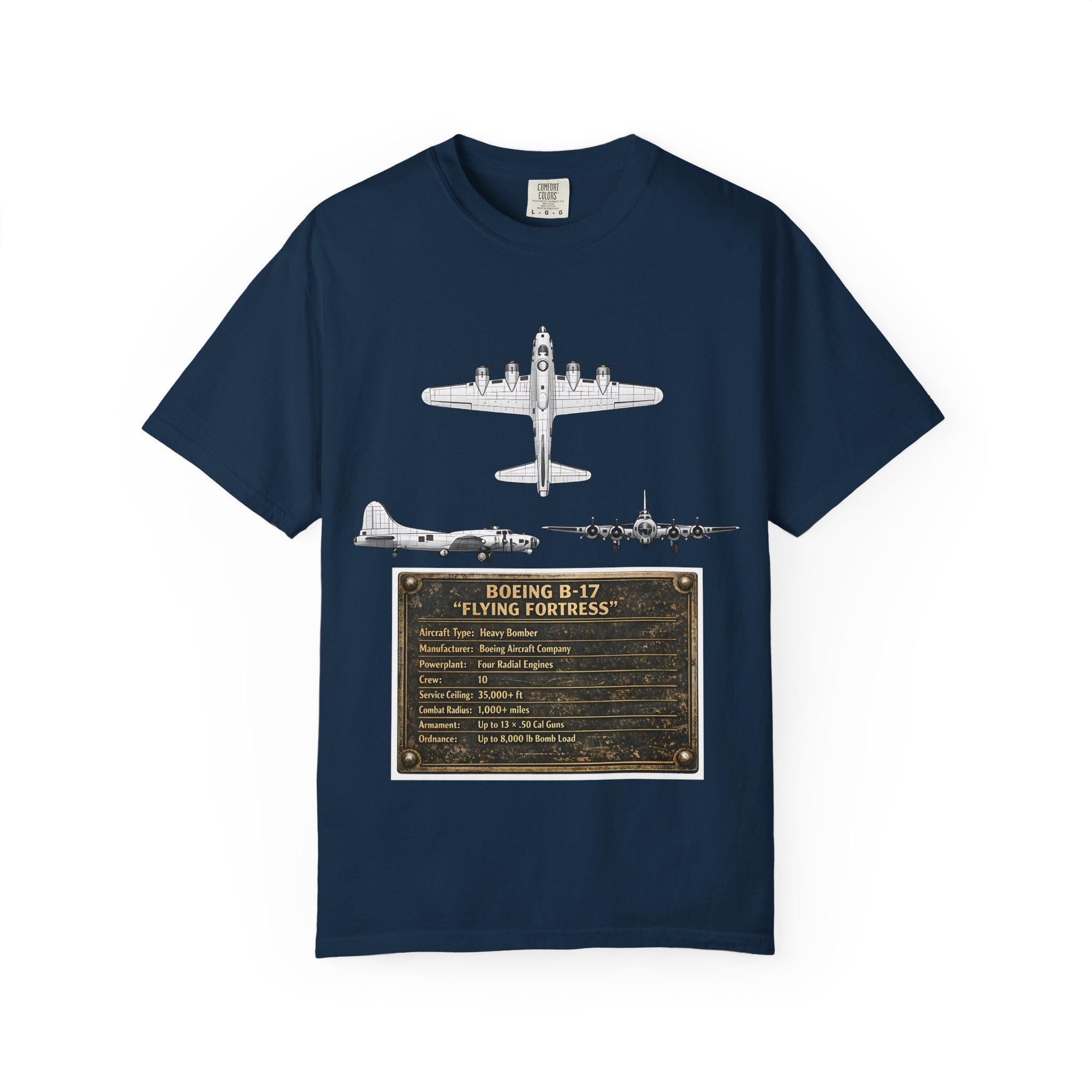 B-17 Bomber schematic Illustration T-shirt | Vintage Aviation Plane Art