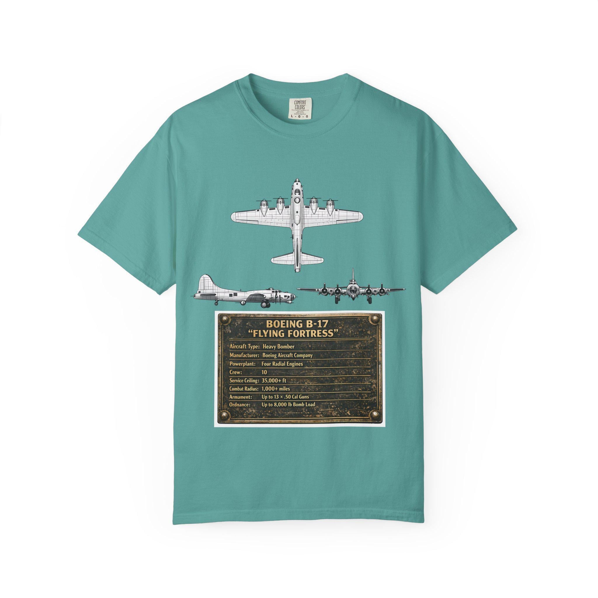 B-17 Bomber schematic Illustration T-shirt | Vintage Aviation Plane Art