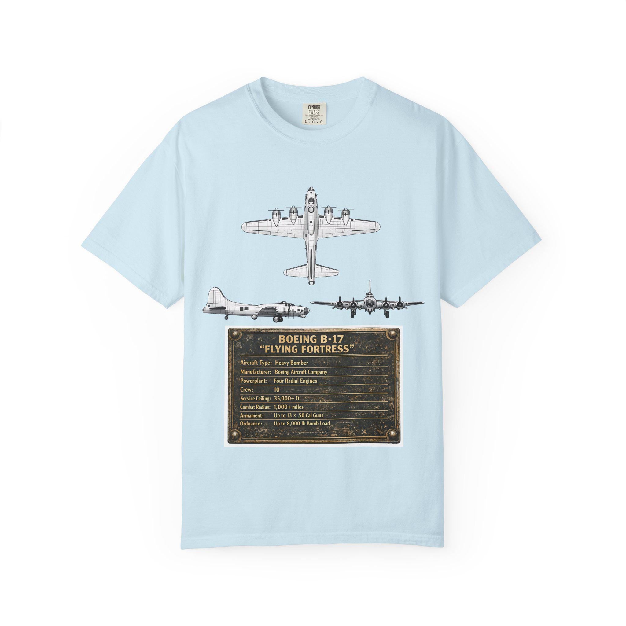 B-17 Bomber schematic Illustration T-shirt | Vintage Aviation Plane Art