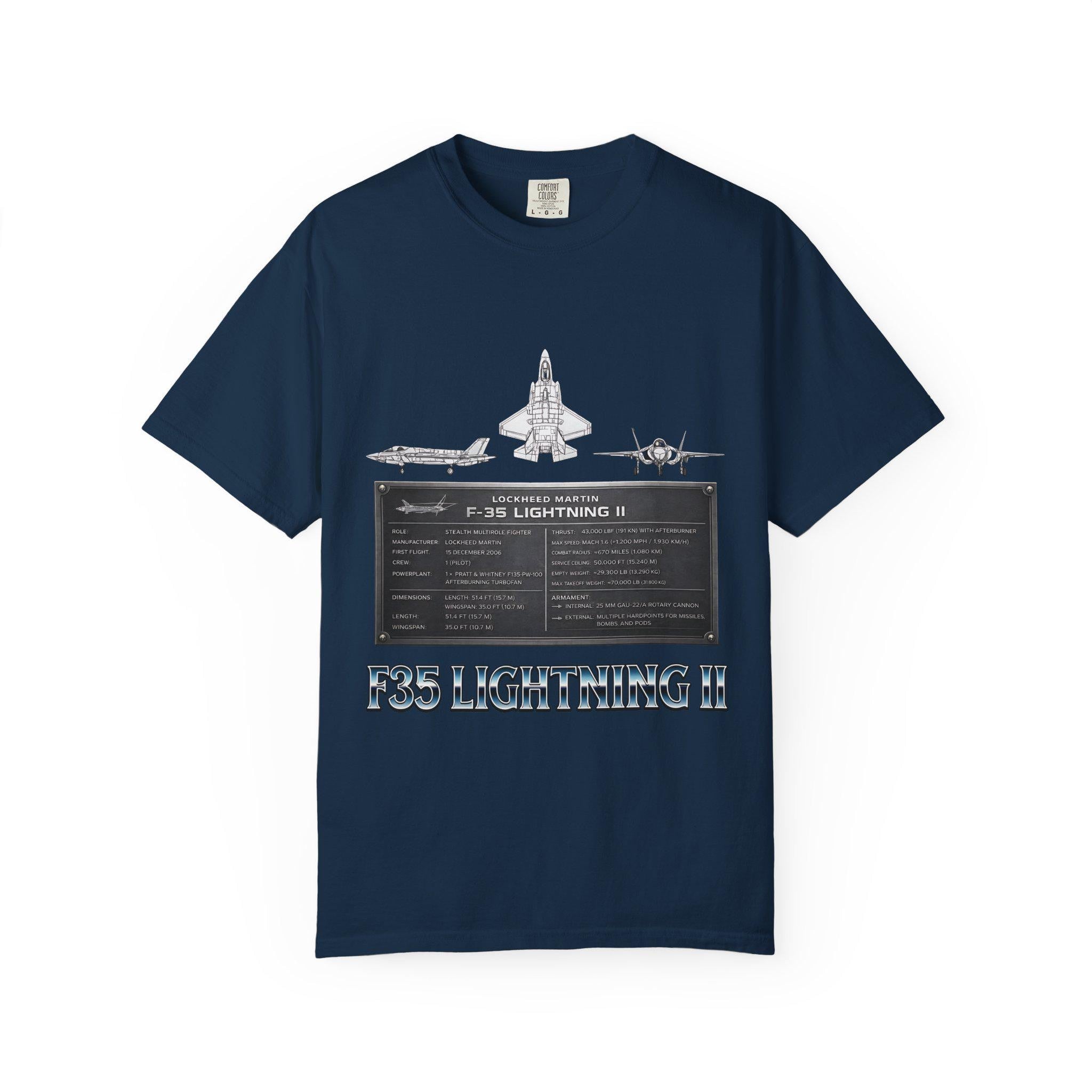 F-35 Lightning II Jet Schematic T-shirt | Military Aircraft Diagram