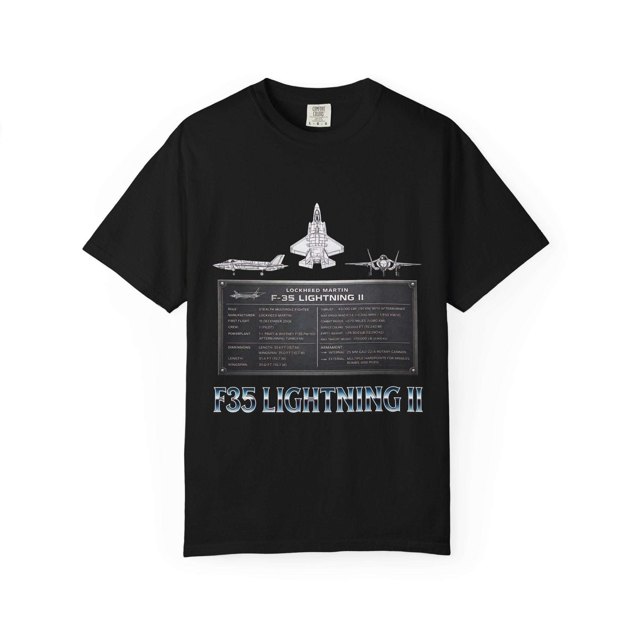 F-35 Lightning II Jet Schematic T-shirt | Military Aircraft Diagram