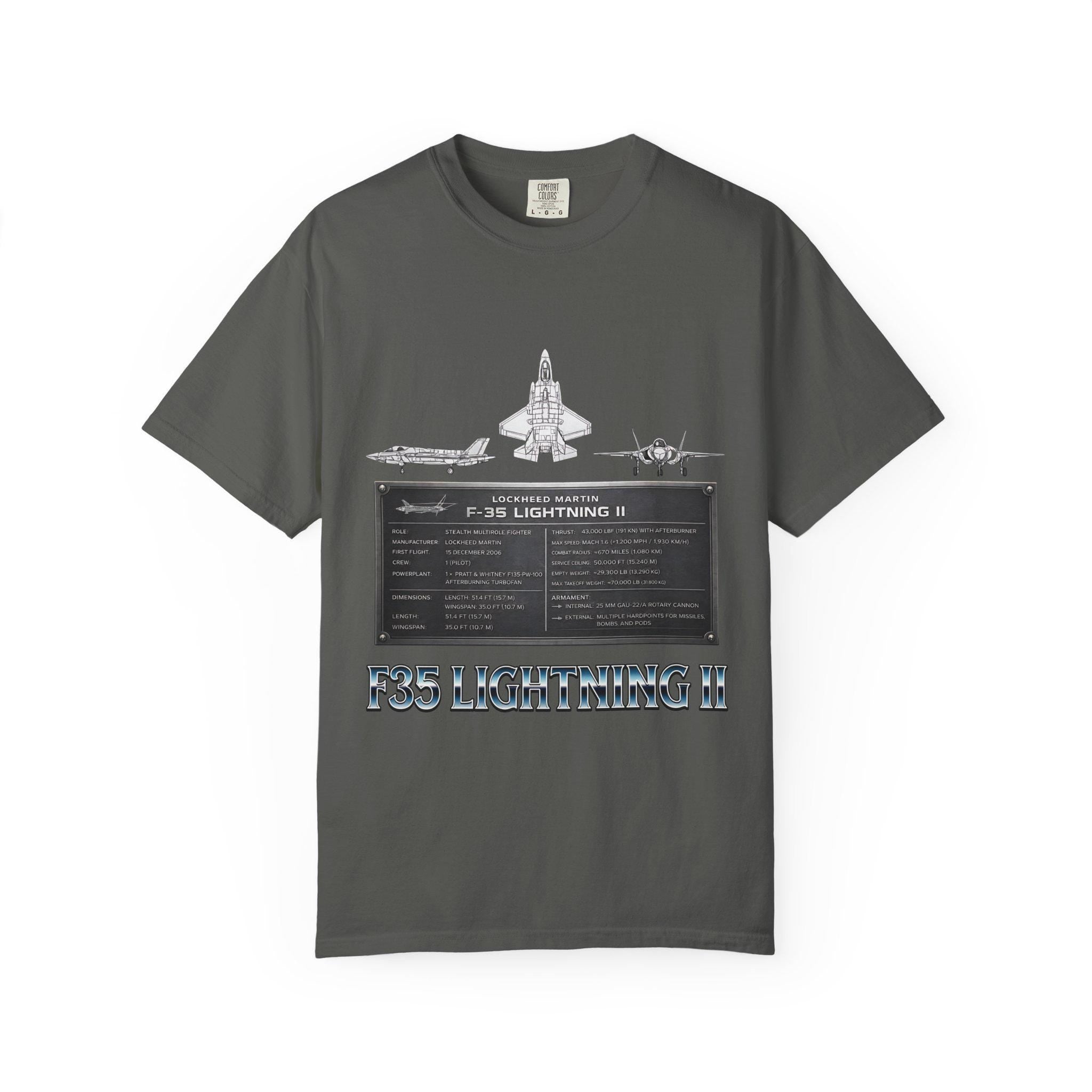 F-35 Lightning II Jet Schematic T-shirt | Military Aircraft Diagram