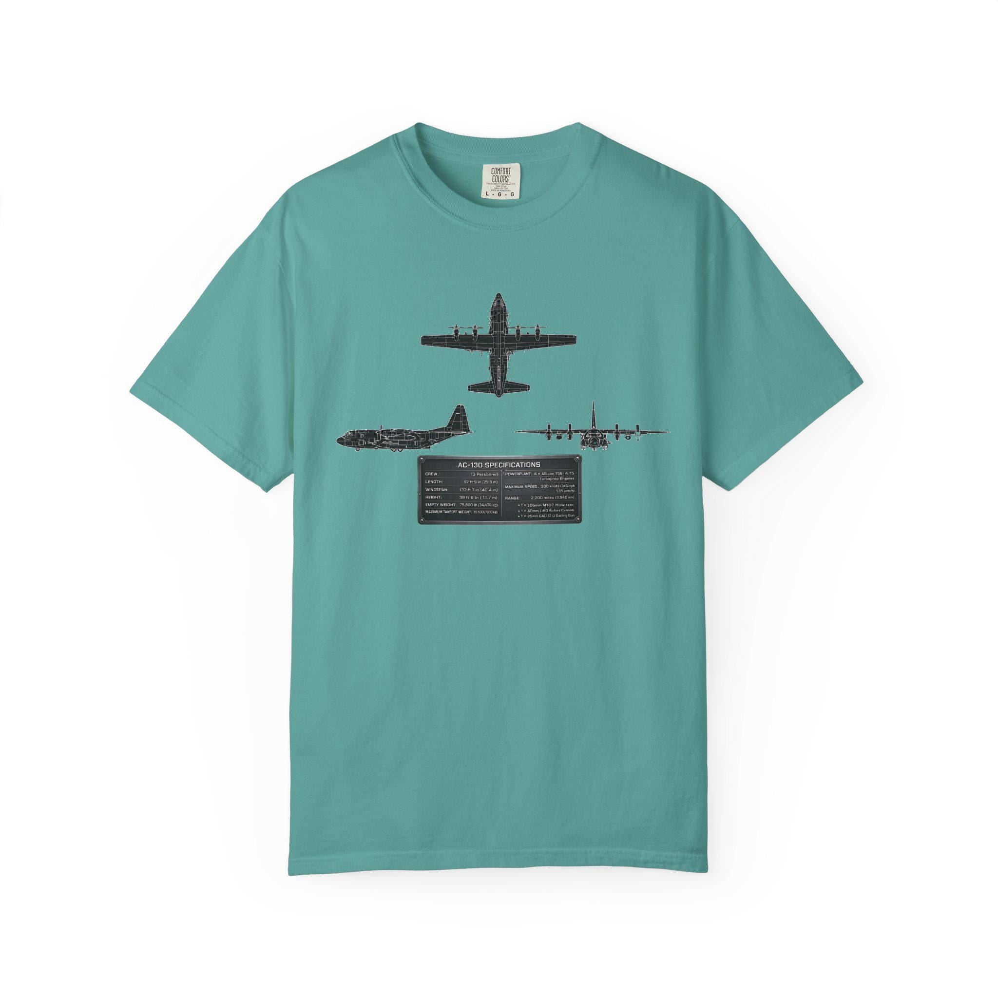 AC-130 Gunship Schematic Blueprint T-shirt | Angel of Death Diagram Military Aircraft