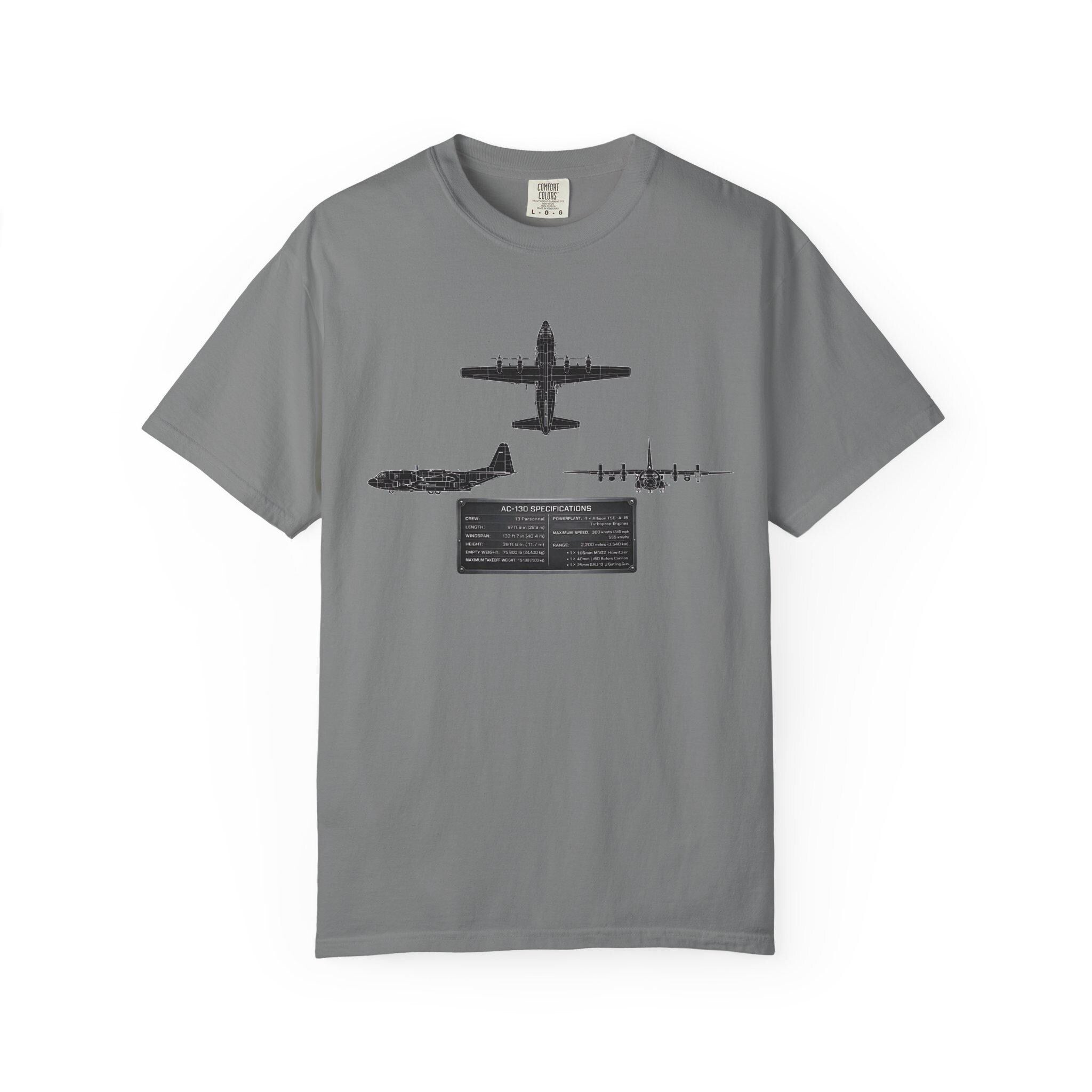 AC-130 Gunship Schematic Blueprint T-shirt | Angel of Death Diagram Military Aircraft