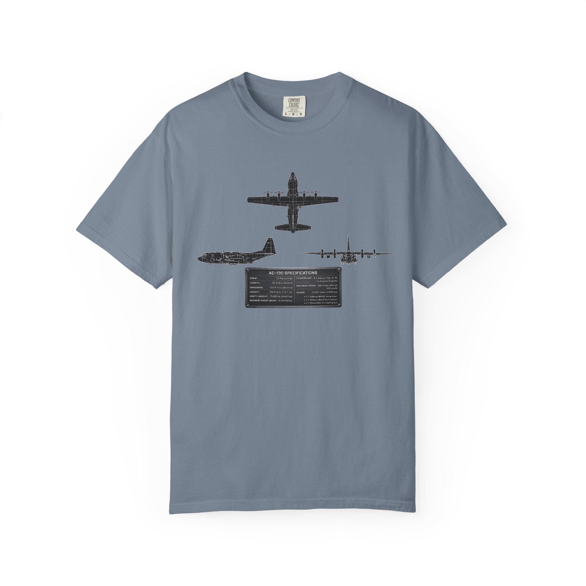 AC-130 Gunship Schematic Blueprint T-shirt | Angel of Death Diagram Military Aircraft