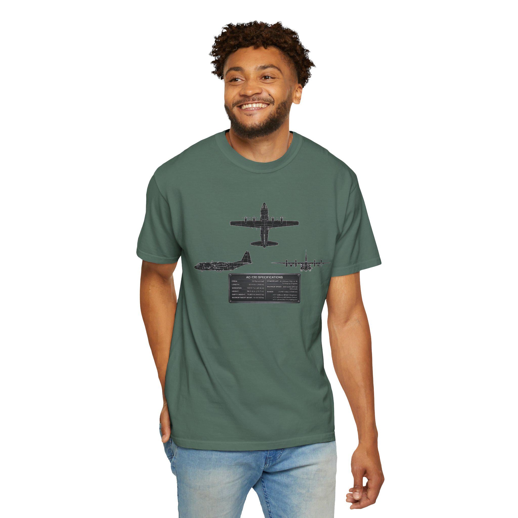 AC-130 Gunship Schematic Blueprint T-shirt | Angel of Death Diagram Military Aircraft