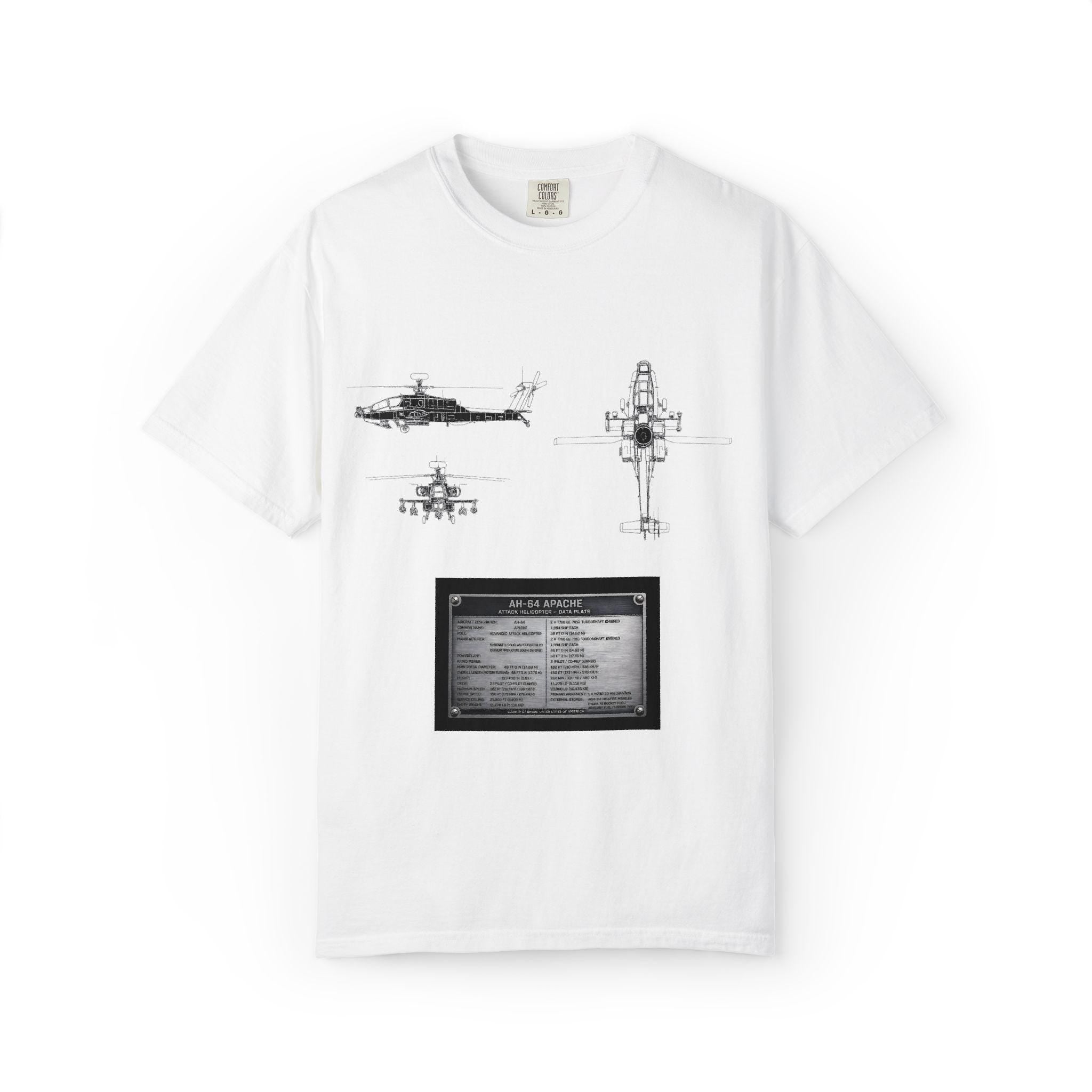 AH-64 Apache Helicopter Schematic T-shirt | Blueprint Military Diagram