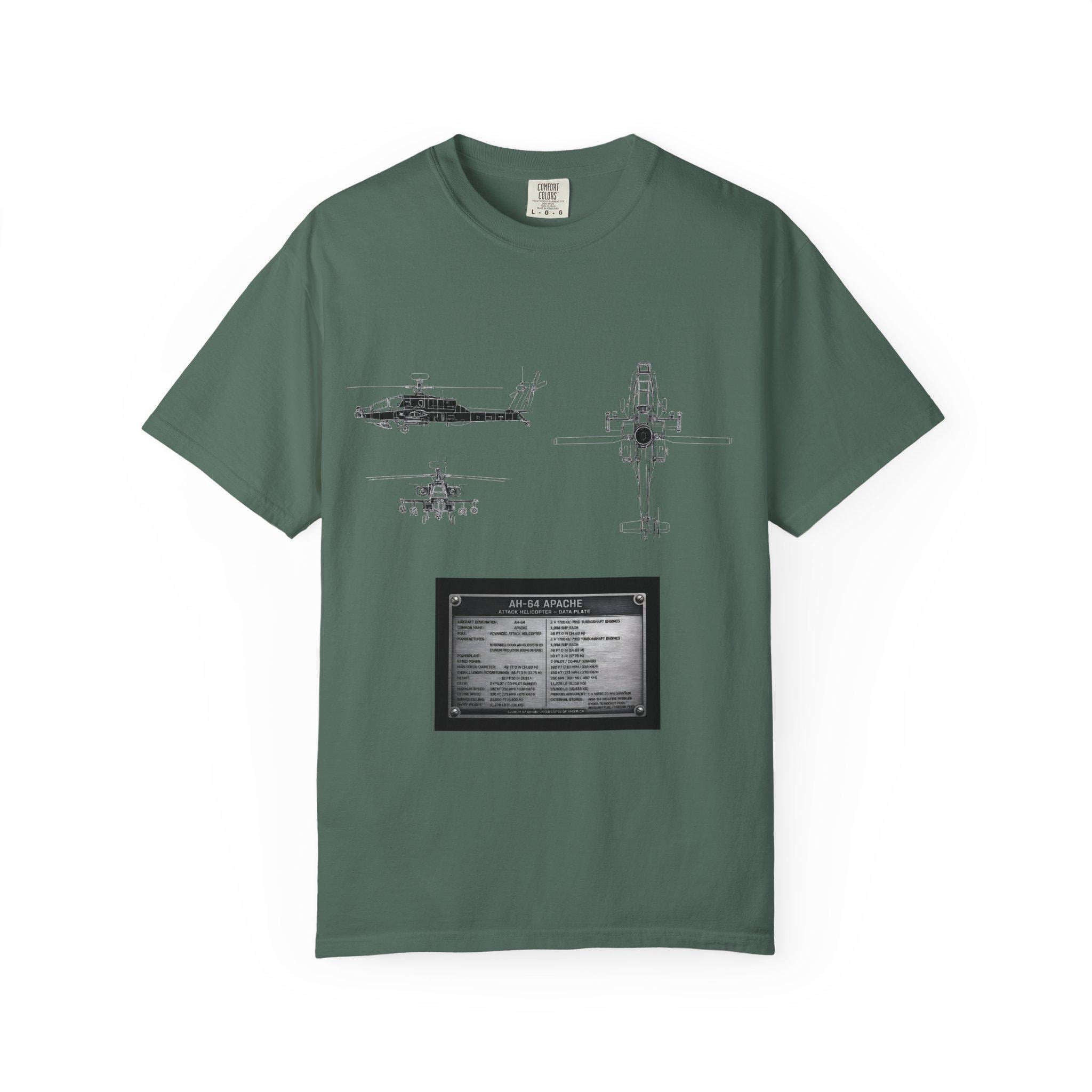 AH-64 Apache Helicopter Schematic T-shirt | Blueprint Military Diagram