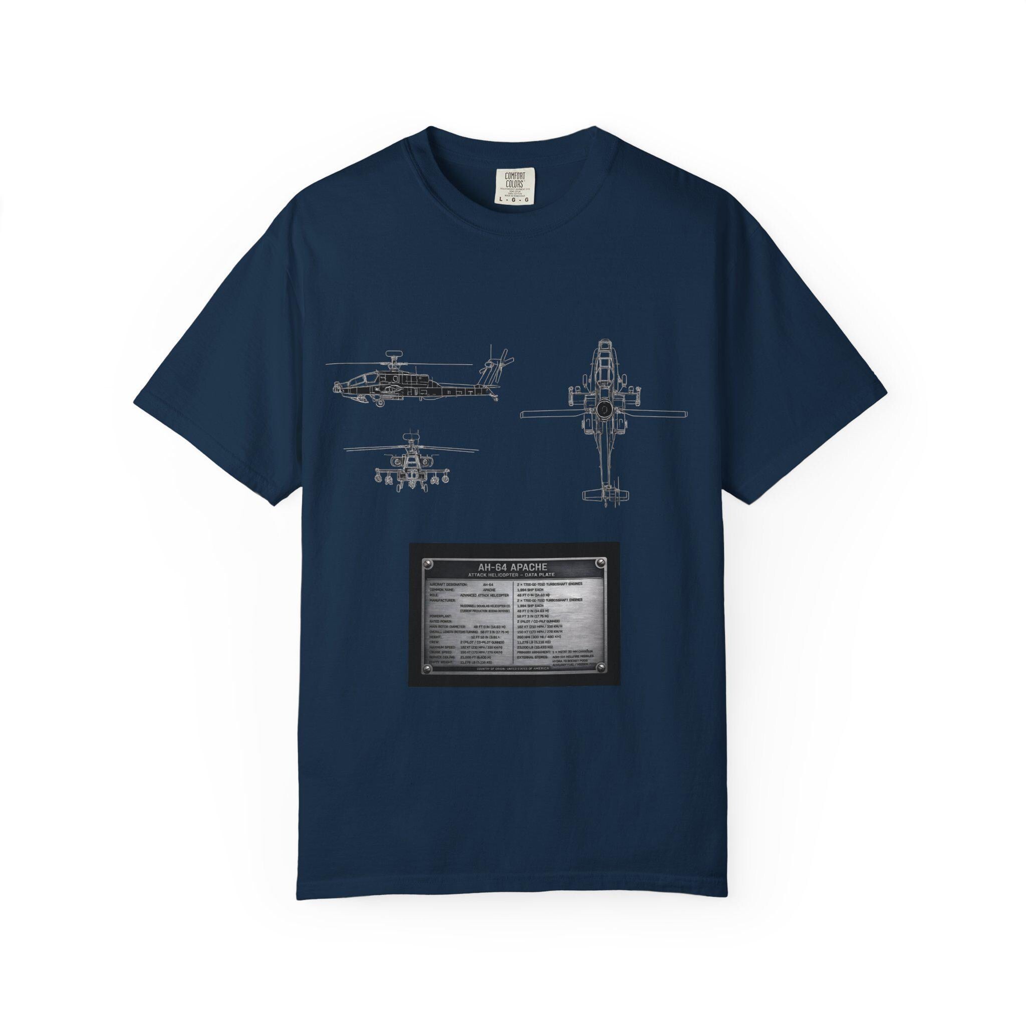 AH-64 Apache Helicopter Schematic T-shirt | Blueprint Military Diagram
