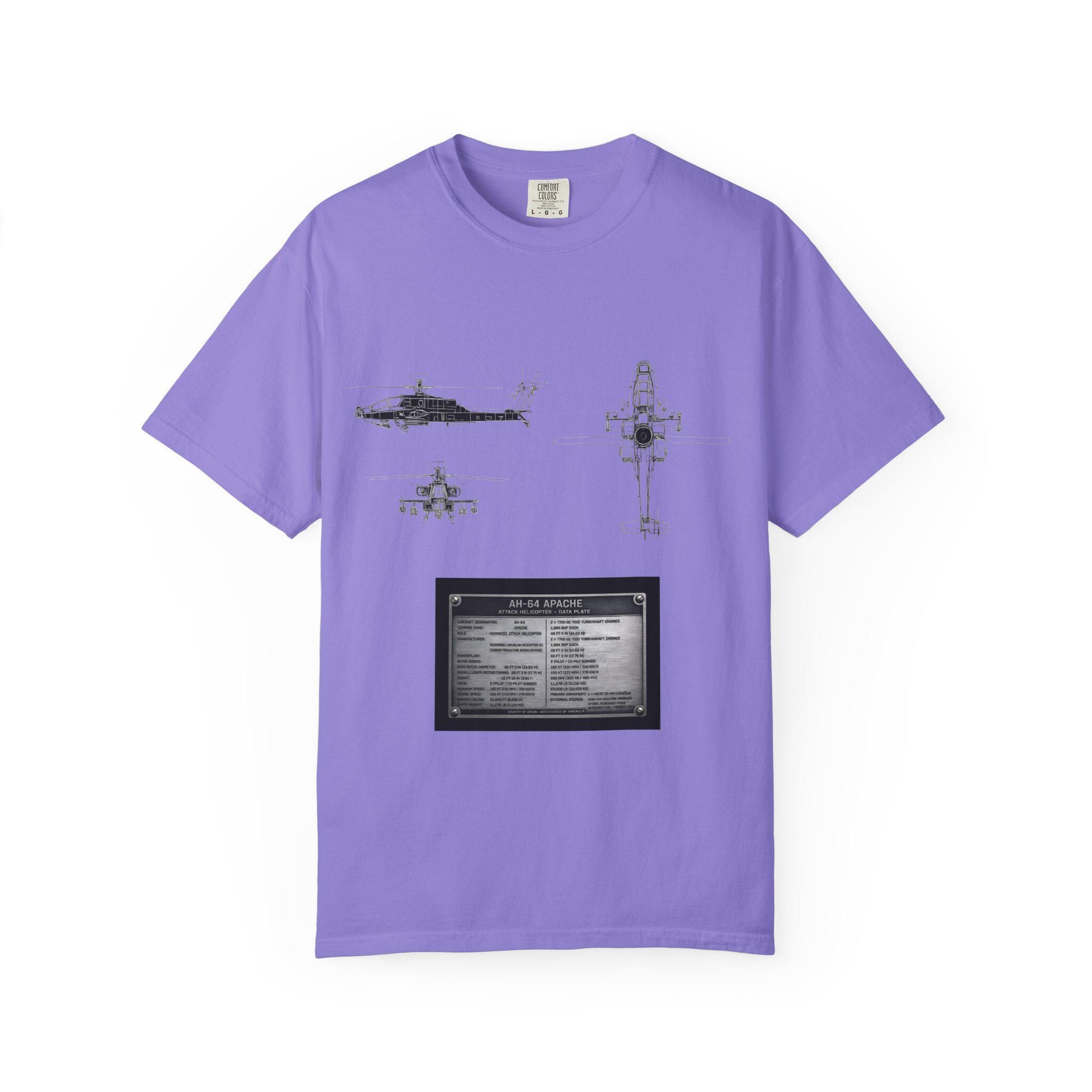 AH-64 Apache Helicopter Schematic T-shirt | Blueprint Military Diagram