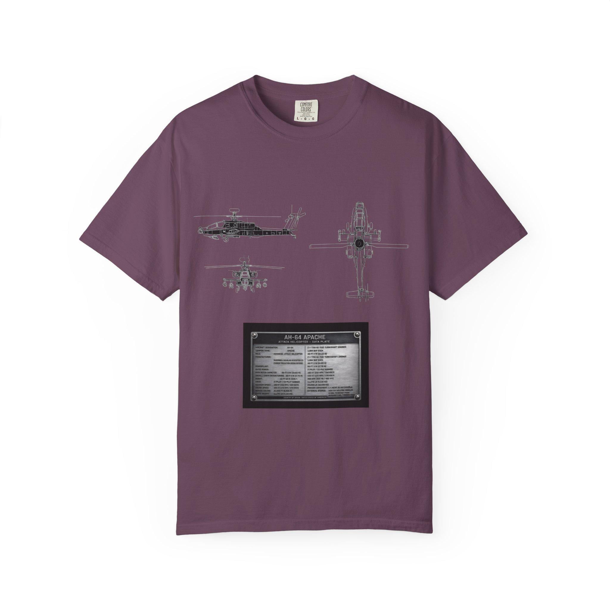 AH-64 Apache Helicopter Schematic T-shirt | Blueprint Military Diagram
