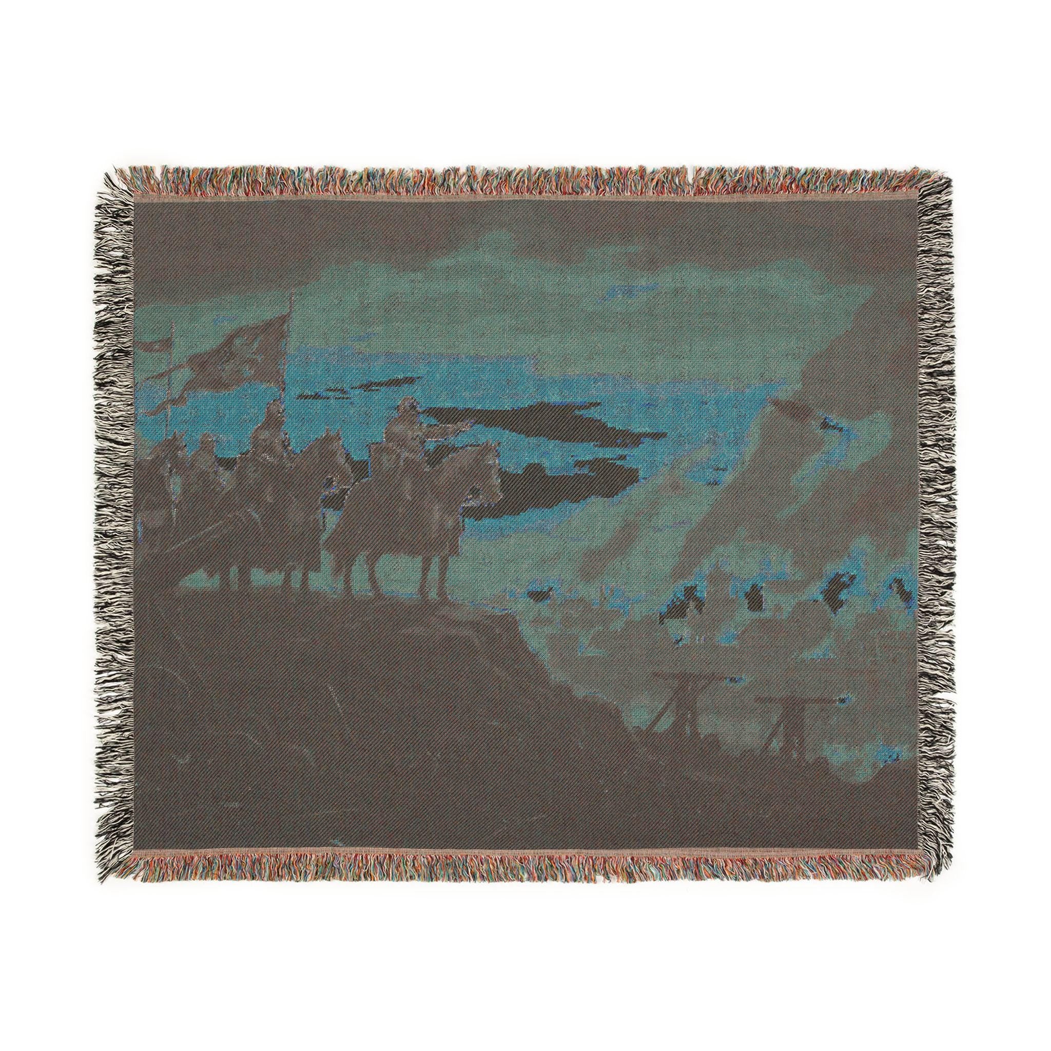 Medieval Knights Overlooking Conquest Woven Blanket