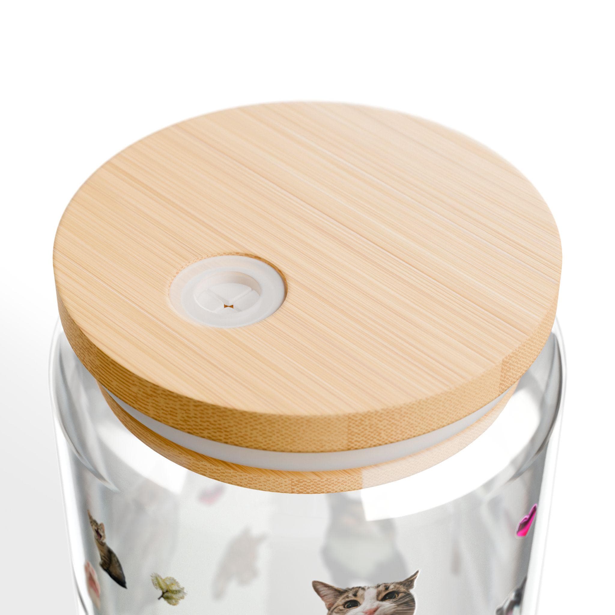 Cat Lover Sipper Glass: 16oz Kitty Parade Tempered Glass with Lid