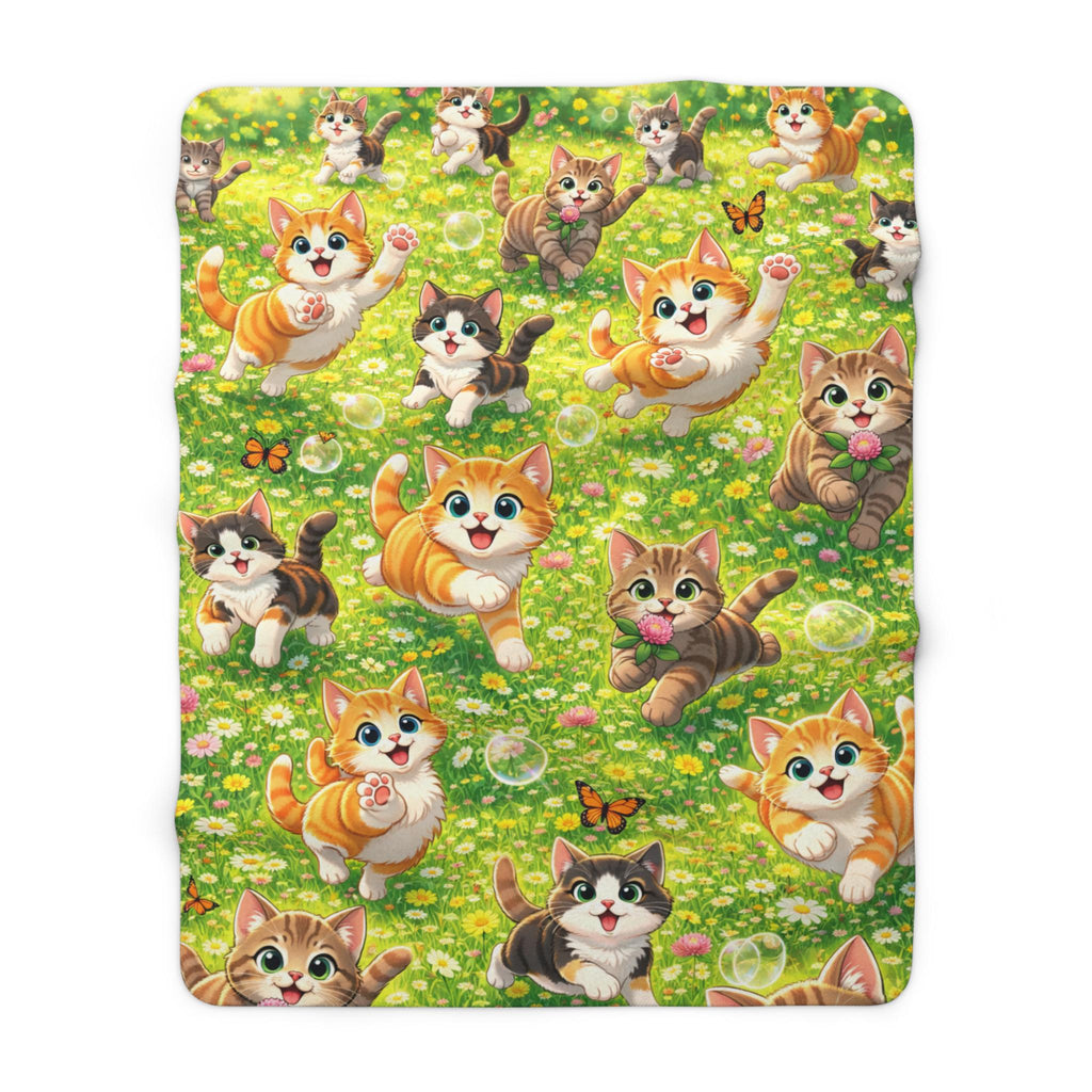 Playful Kittens Wrapped Pattern Sherpa Blanket | Whimsical Cat Throw
