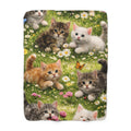 Playful Kittens with Flowers and Butterflies Sherpa Blanket
