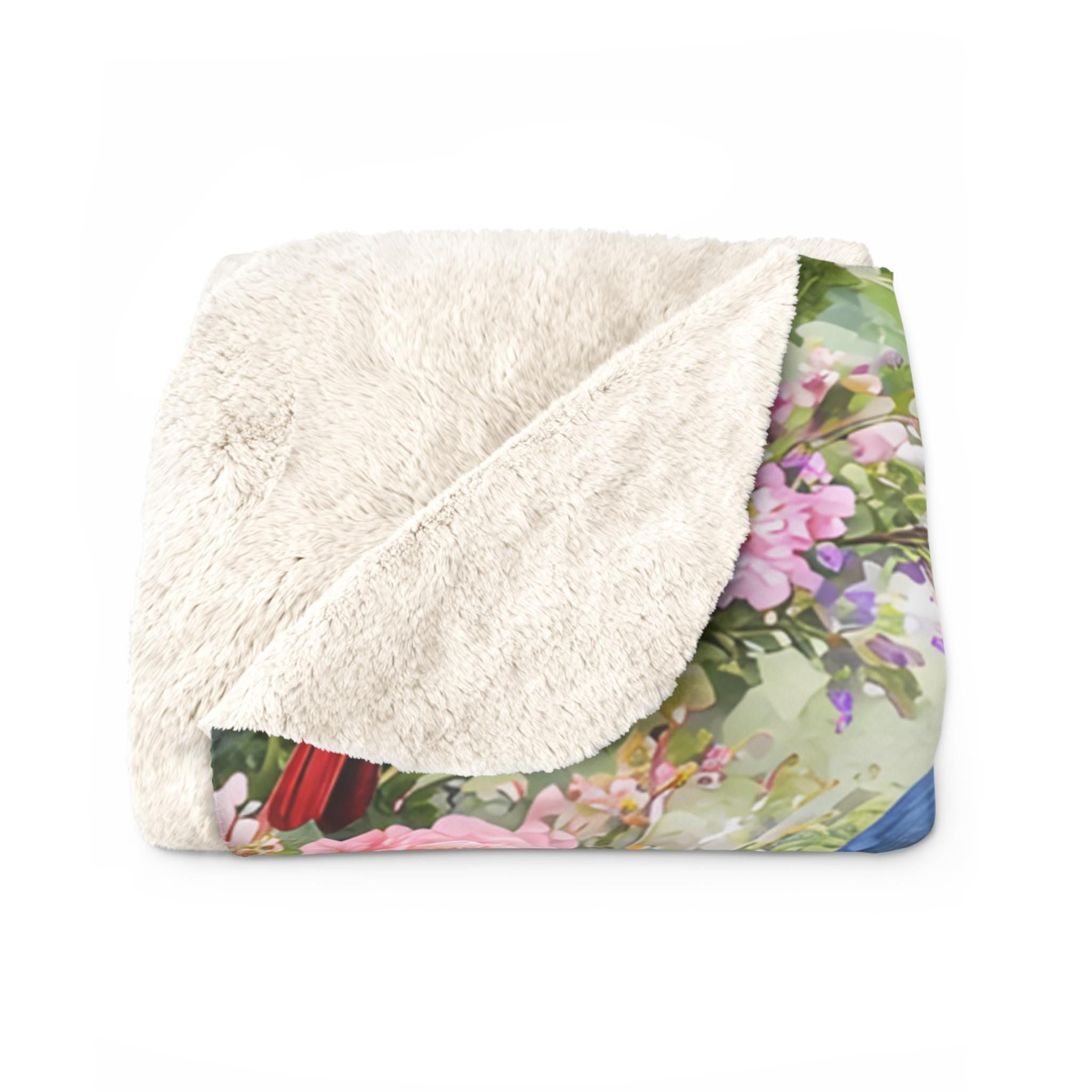 Floral Bird Sherpa Fleece Blanket | Watercolor Spring Design