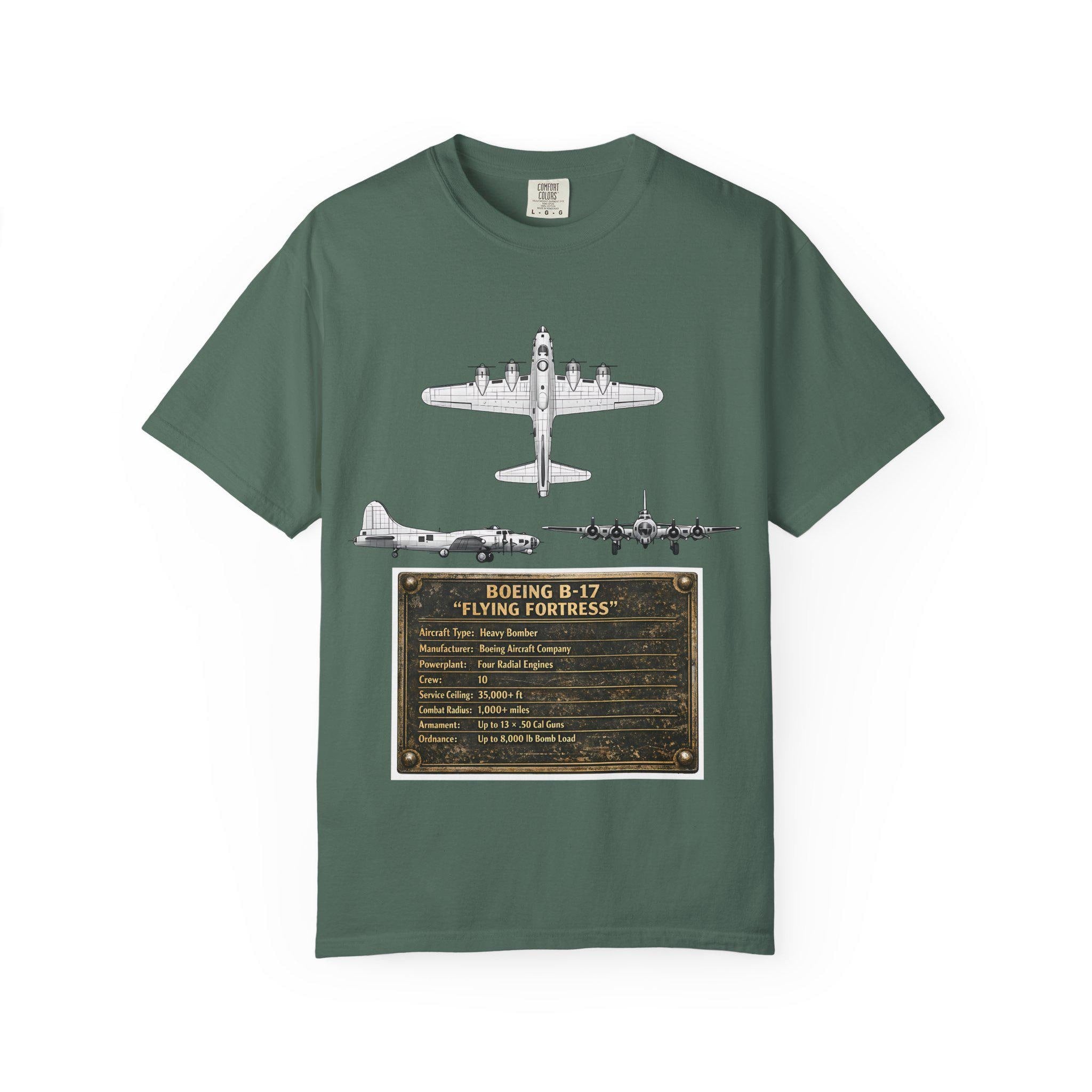B-17 Bomber schematic Illustration T-shirt | Vintage Aviation Plane Art